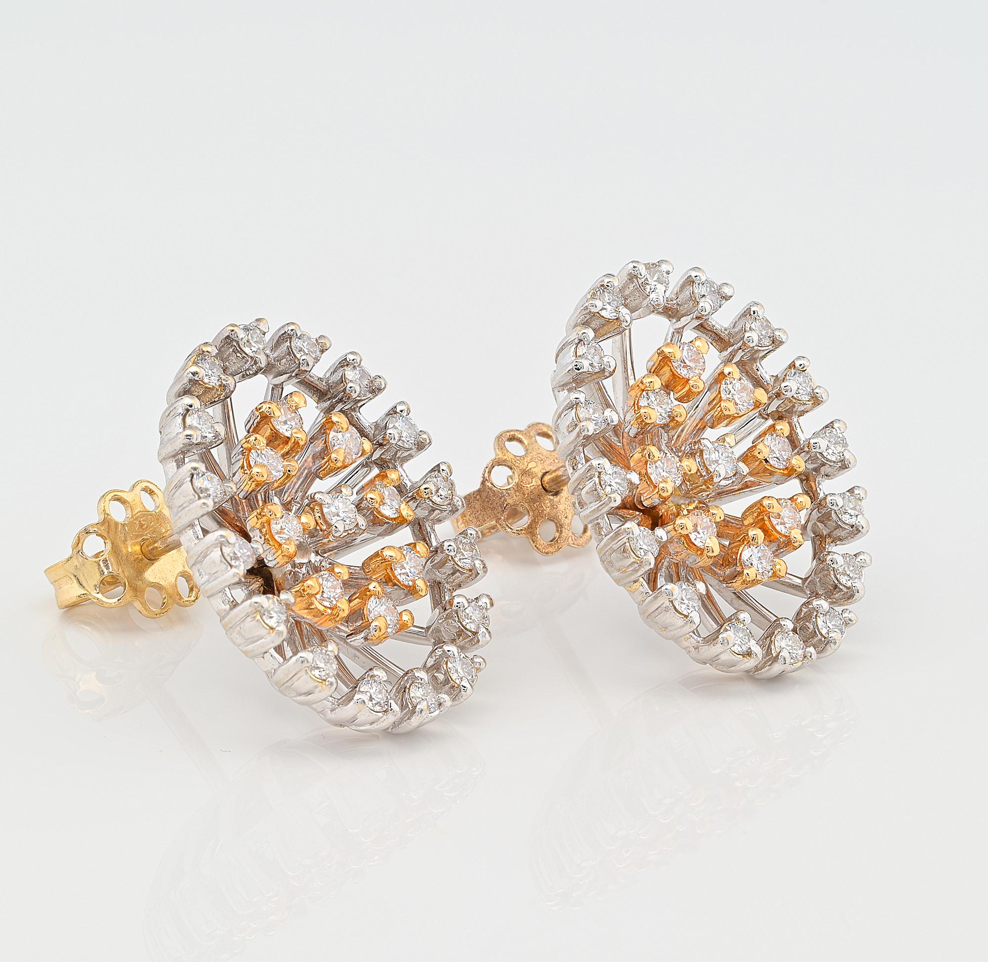 Mid Century Oval 1.50 Ct Diamond Earrings 18 KT gold (Zeitgenössisch) im Angebot