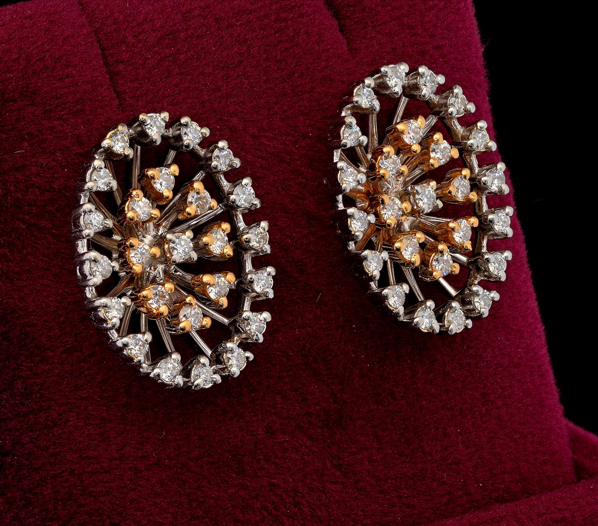 Mid Century Oval 1.50 Ct Diamond Earrings 18 KT gold (Brillantschliff) im Angebot