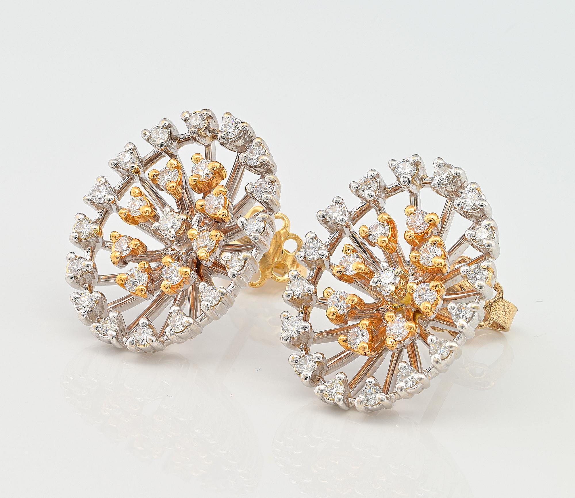 Mid Century Oval 1.50 Ct Diamond Earrings 18 KT gold im Zustand „Hervorragend“ im Angebot in Napoli, IT