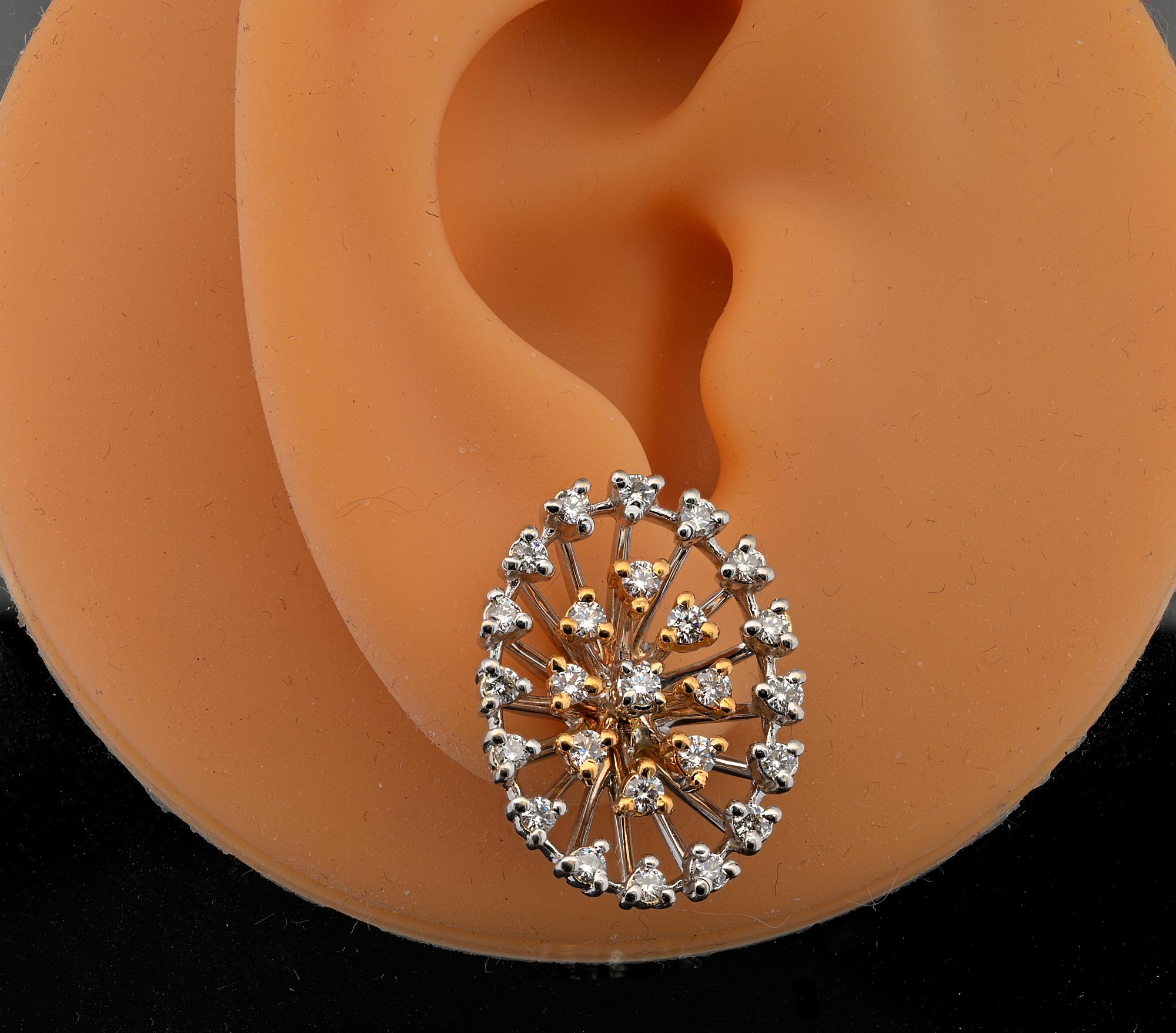 Mid Century Oval 1.50 Ct Diamond Earrings 18 KT gold im Angebot 2