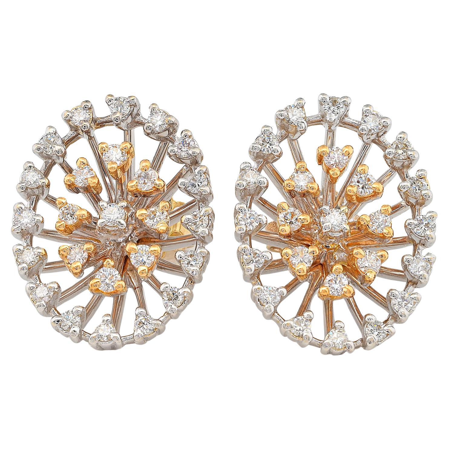 Mid Century Oval 1.50 Ct Diamond Earrings 18 KT gold im Angebot