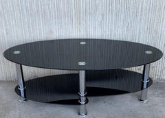 Midcentury Oval Art Deco Center Table in Black Glass Tops and Chrome