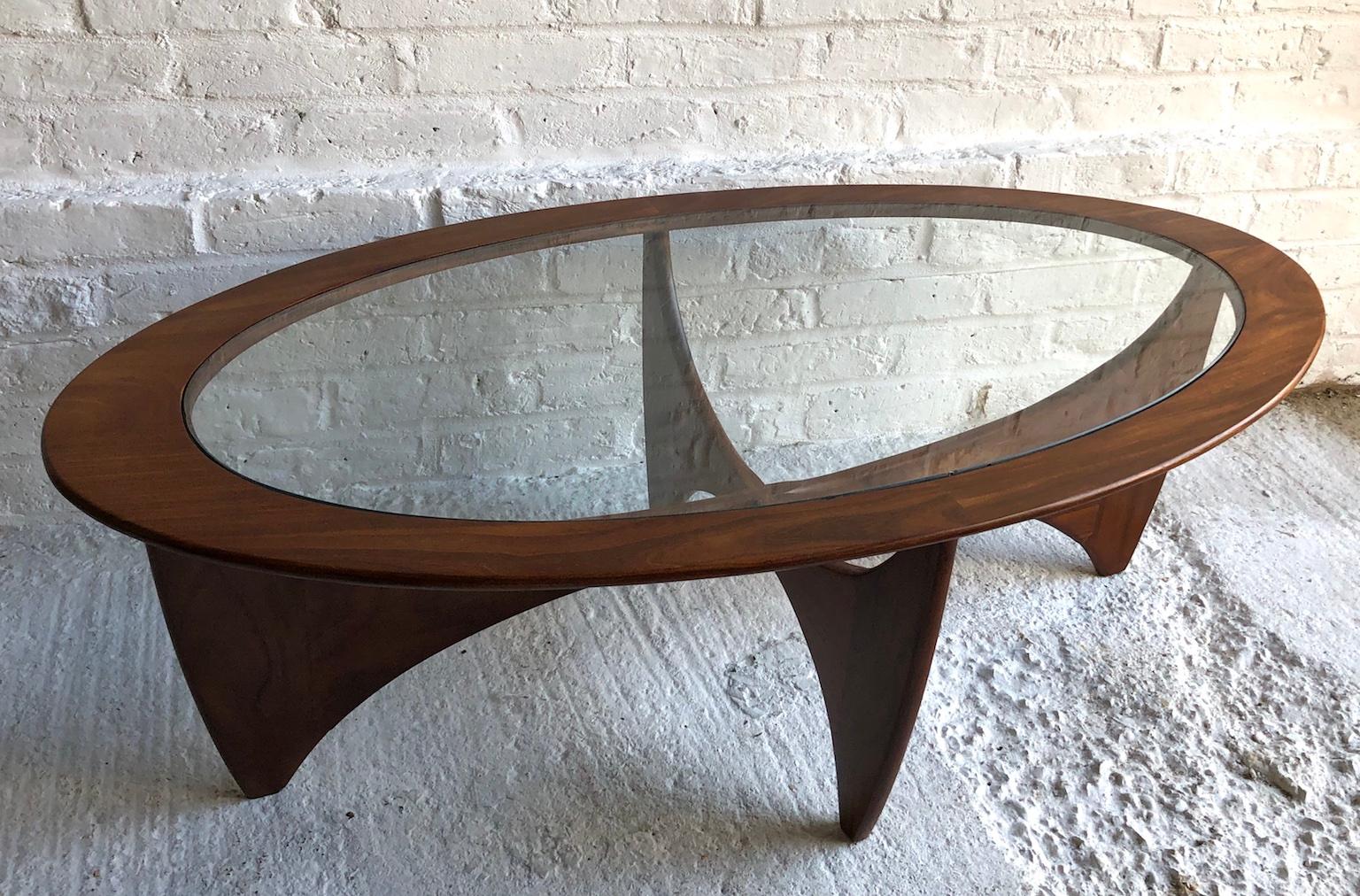 Mid-Century Modern Midcentury Oval 'Astro' Teak Coffee Table with Glass Top by G-Plan, 1960s