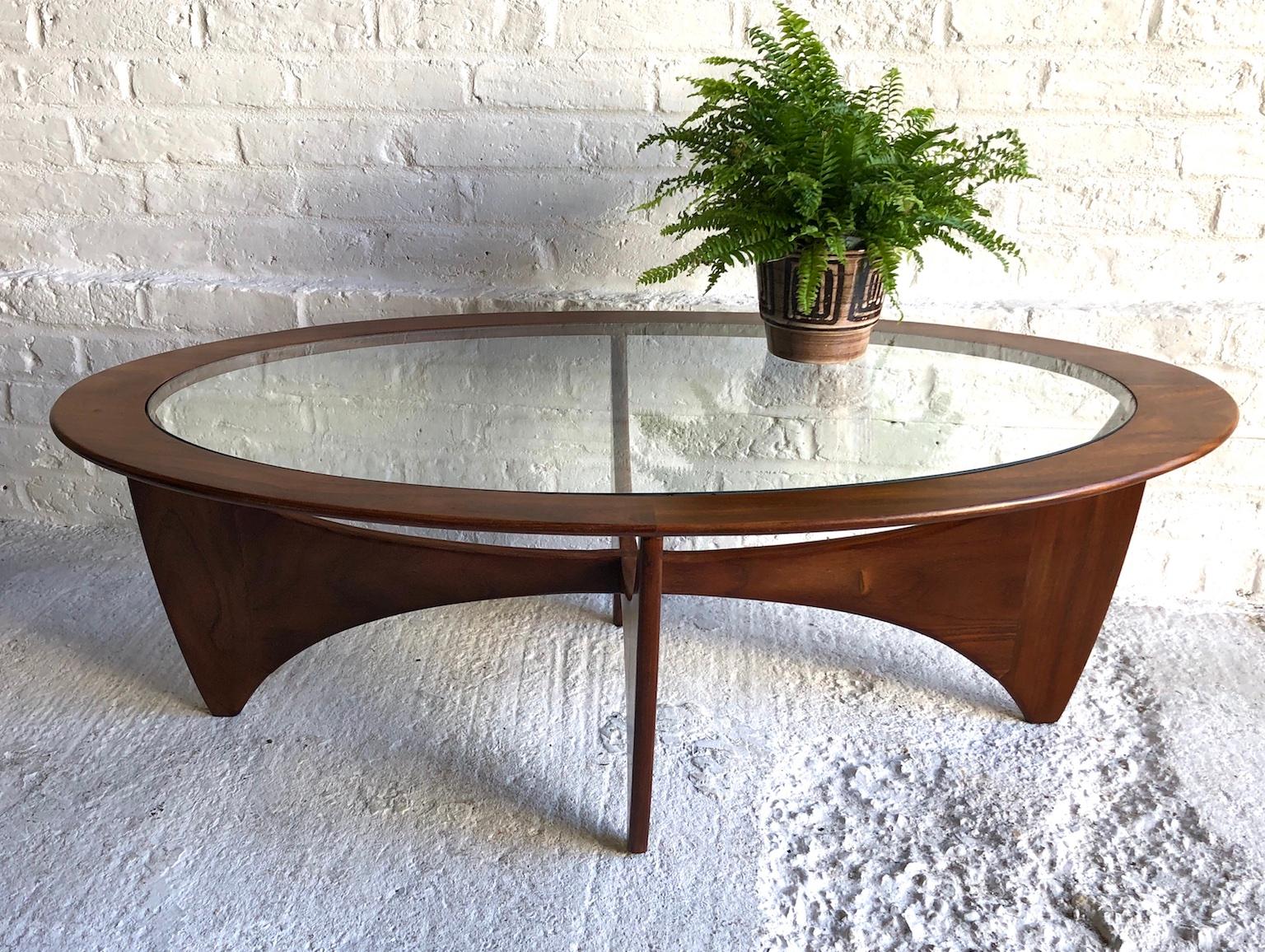 British Midcentury Oval 'Astro' Teak Coffee Table with Glass Top by G-Plan, 1960s
