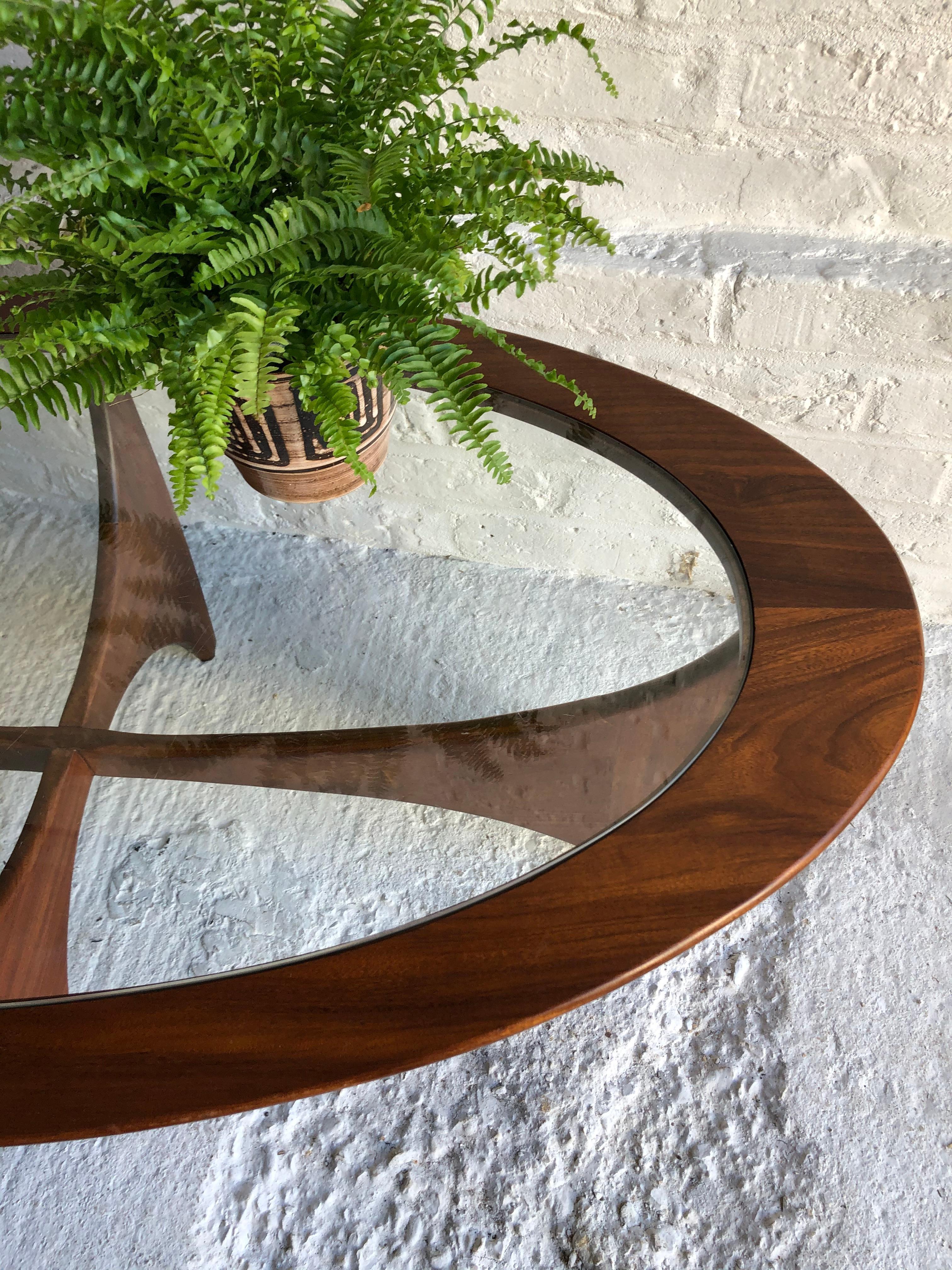 Midcentury Oval 'Astro' Teak Coffee Table with Glass Top by G-Plan, 1960s 1