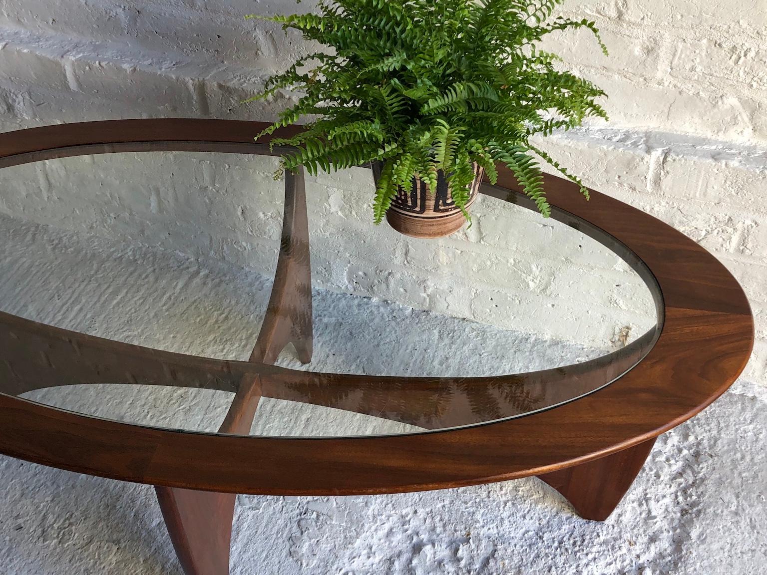 Midcentury Oval 'Astro' Teak Coffee Table with Glass Top by G-Plan, 1960s 3