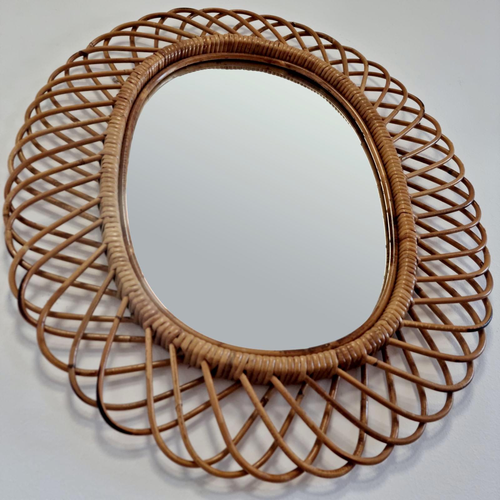 Italian Mid Century Oval Bamboo Mirror Italy 60s