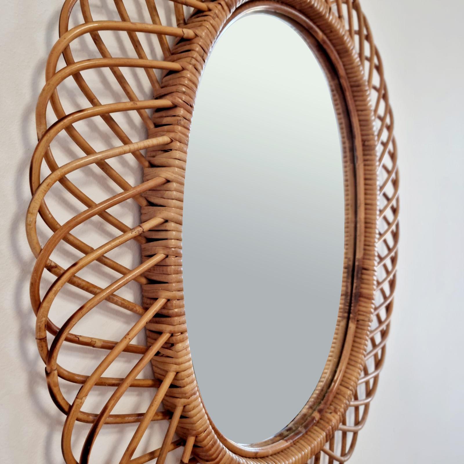 Mid Century Oval Bamboo Mirror Italy 60s 2
