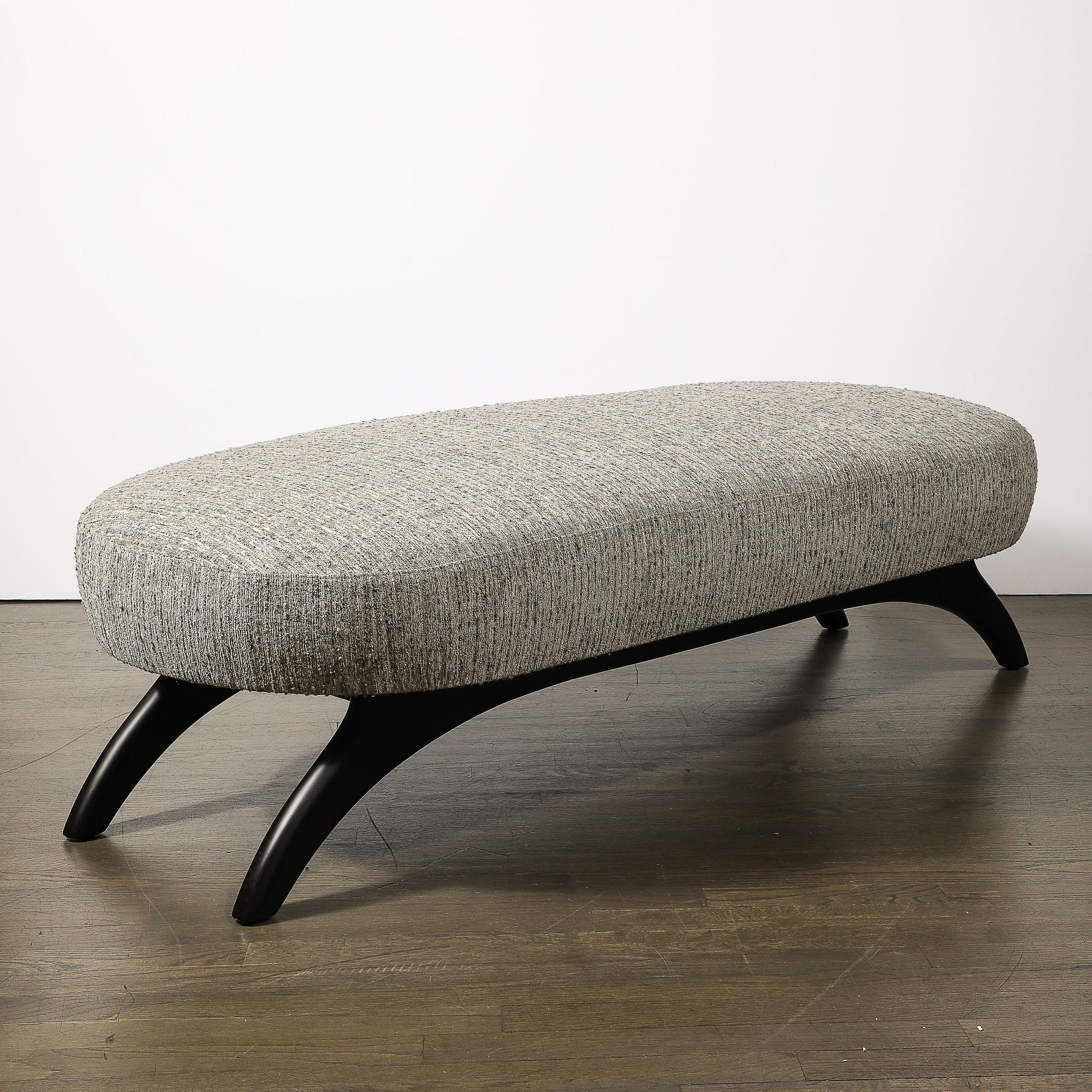 Fabric Mid-Century Oval Bench W/ Sculptural Ebonized Walnut Supports by Adrian Pearsall