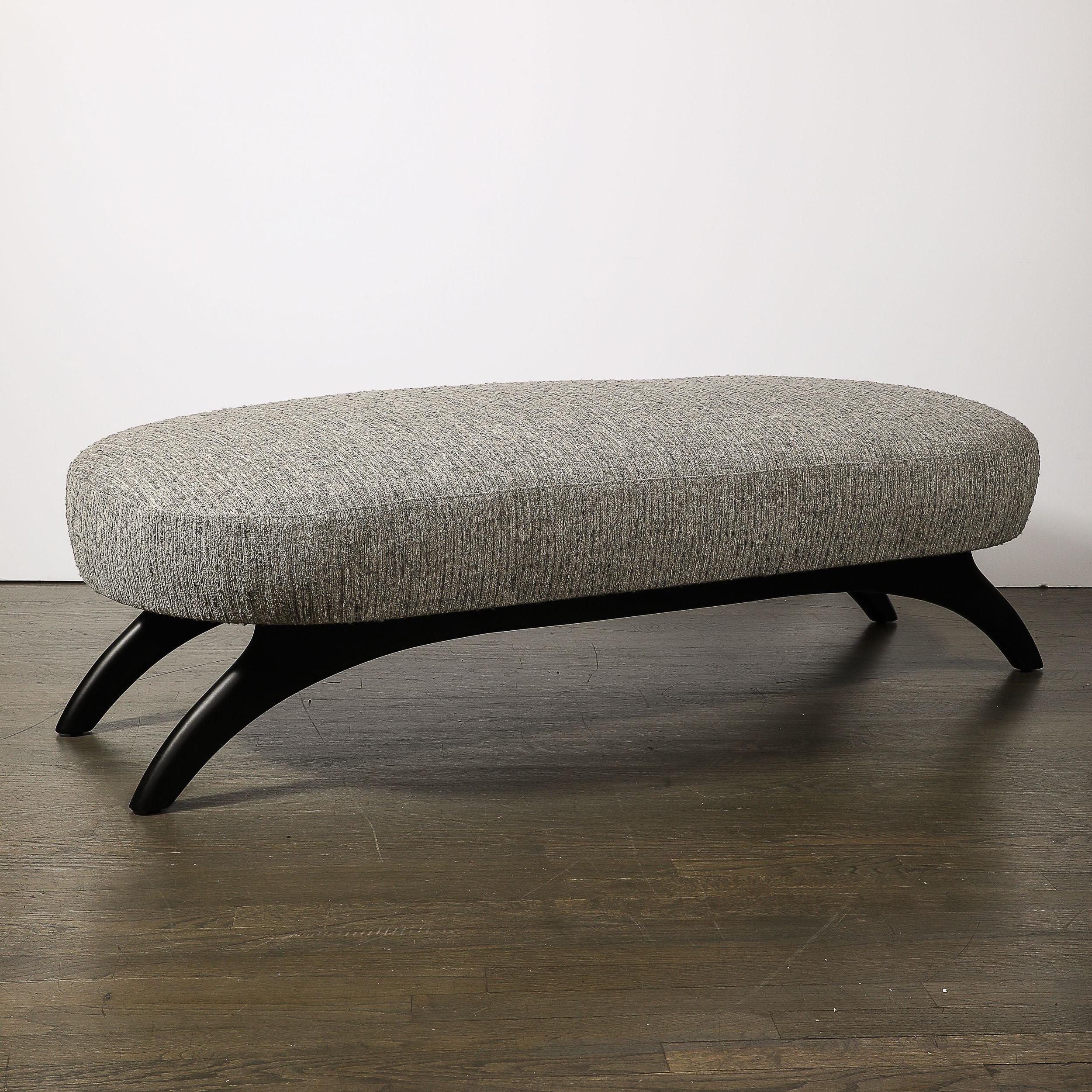 Mid-Century Oval Bench W/ Sculptural Ebonized Walnut Supports by Adrian Pearsall 1