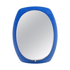 Mid-Century Oval Blue Glass Mirror, Italy, 1960