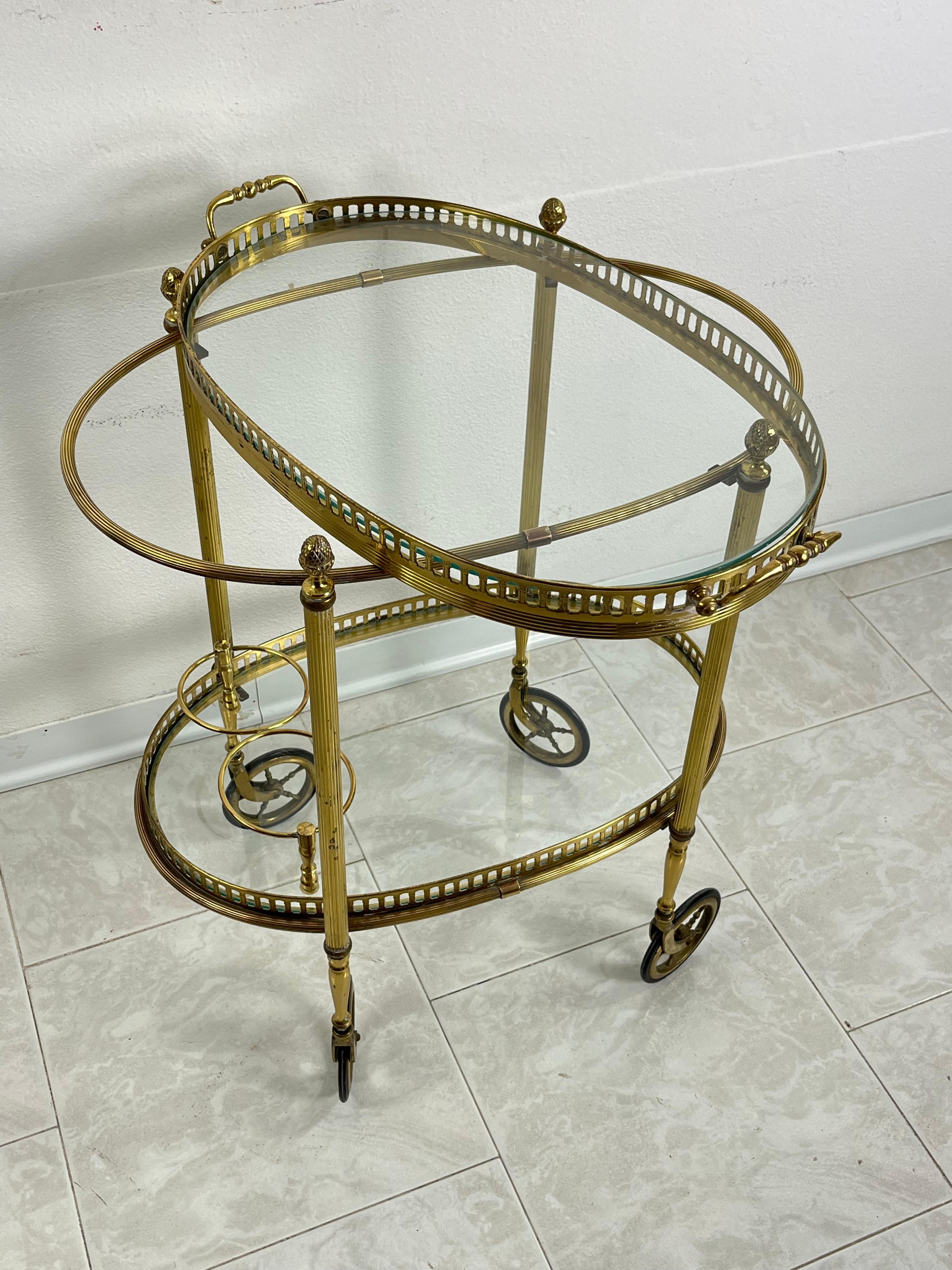 Italian Mid-Century Oval Brass Bar Cart Attributed To Paolo Buffa 1950s