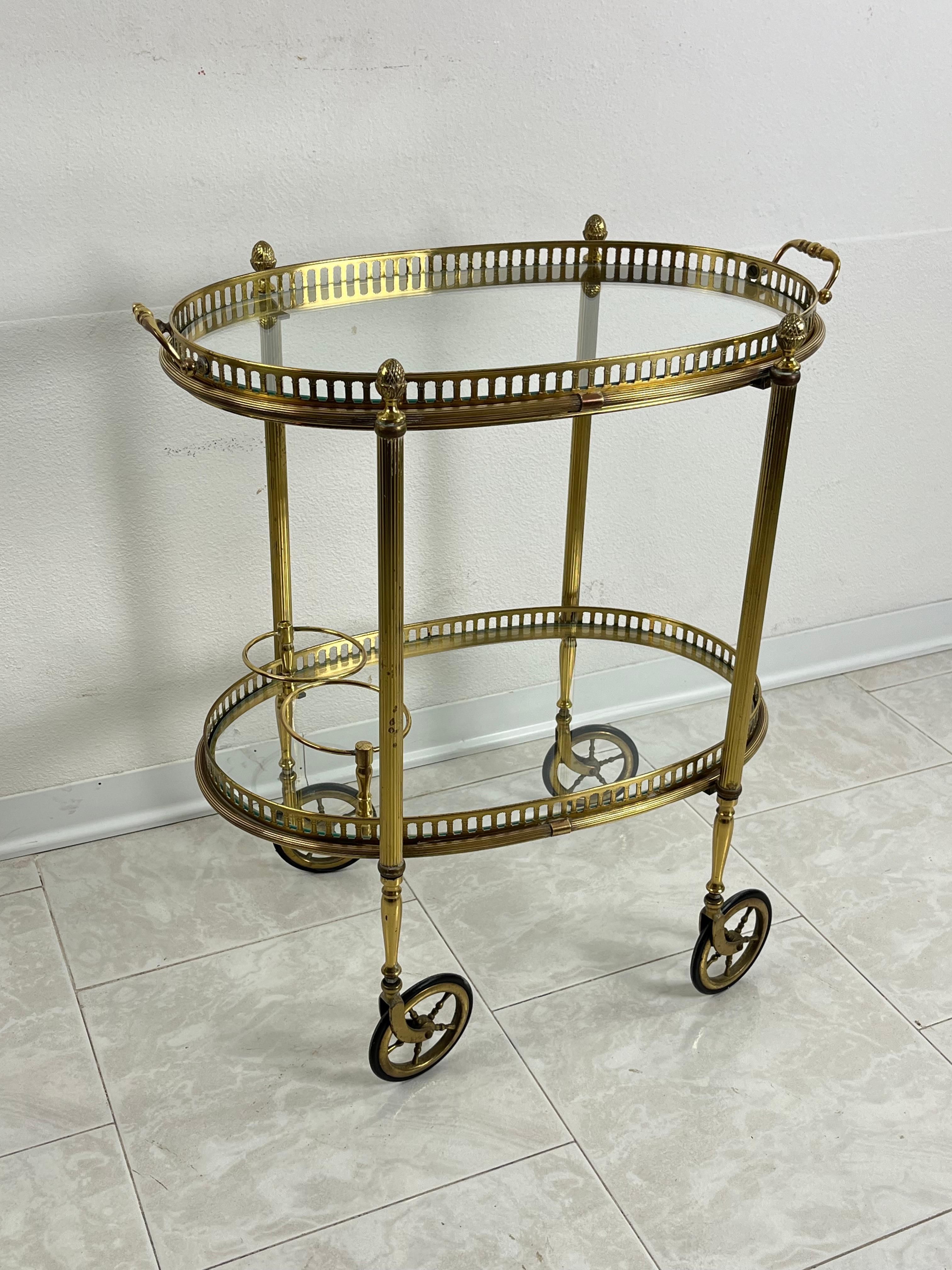 Mid-20th Century Mid-Century Oval Brass Bar Cart Attributed To Paolo Buffa 1950s