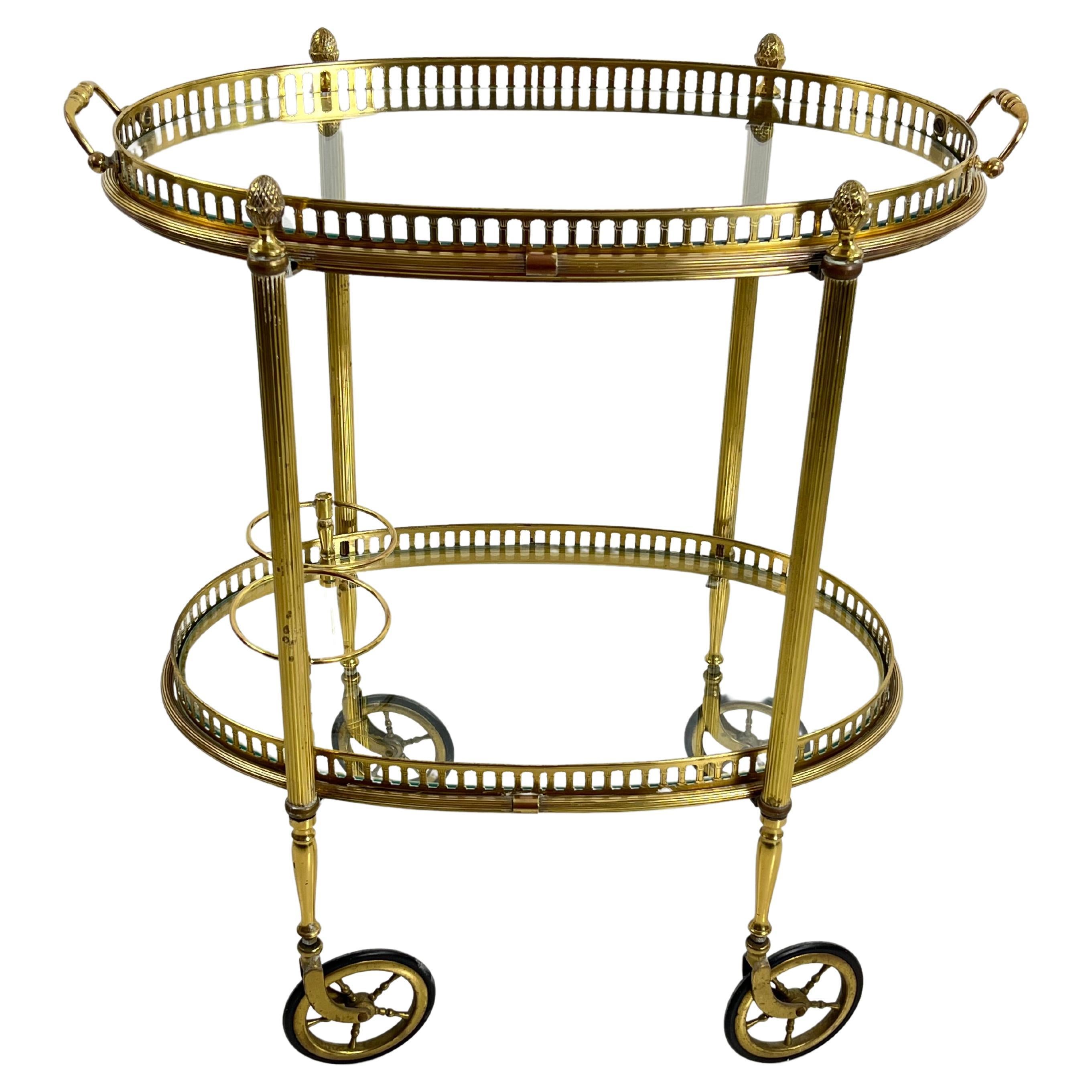 Mid-Century Oval Brass Bar Cart Attributed To Paolo Buffa 1950s For Sale