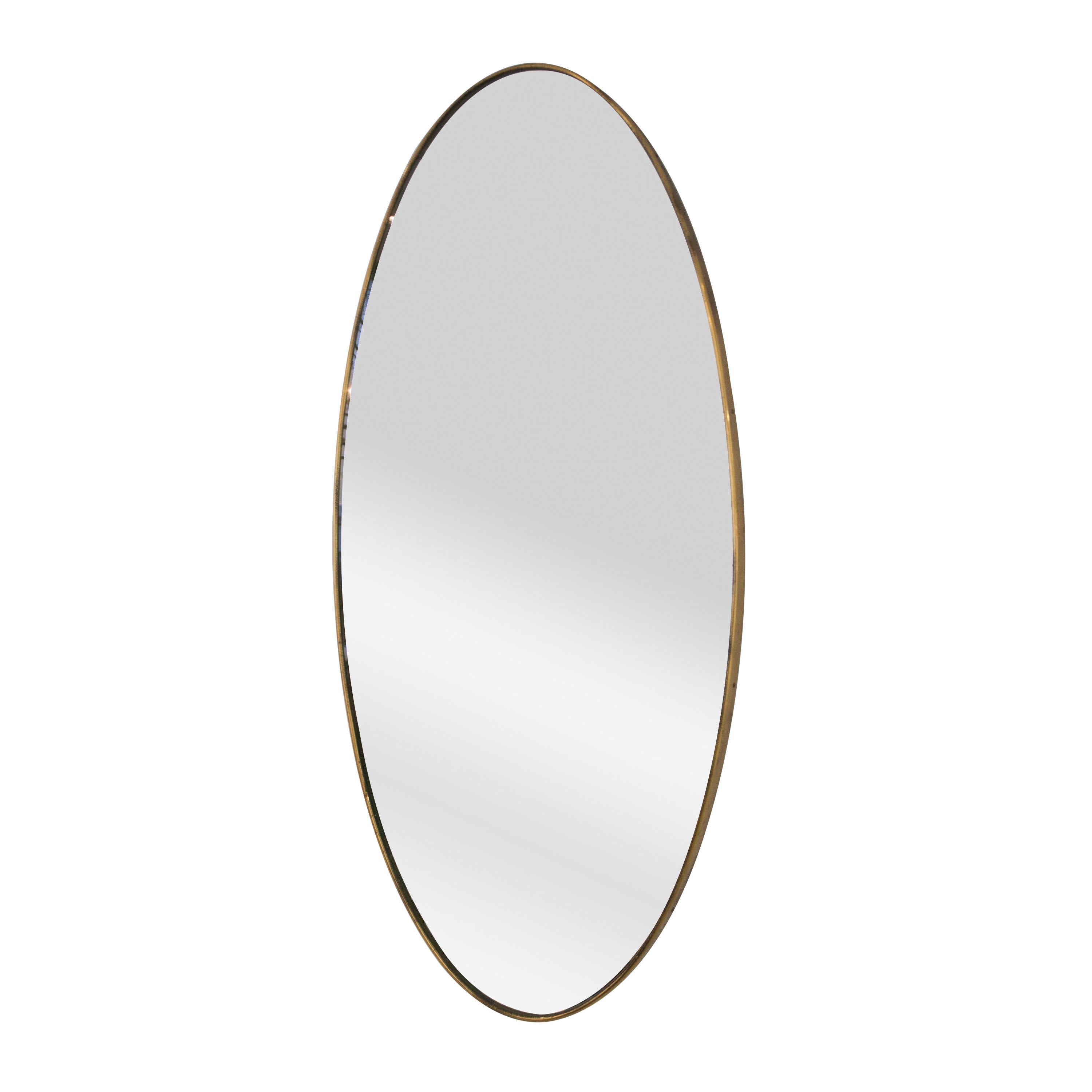 Italian oval brass framed mirror. With original mirror glass with time marks.