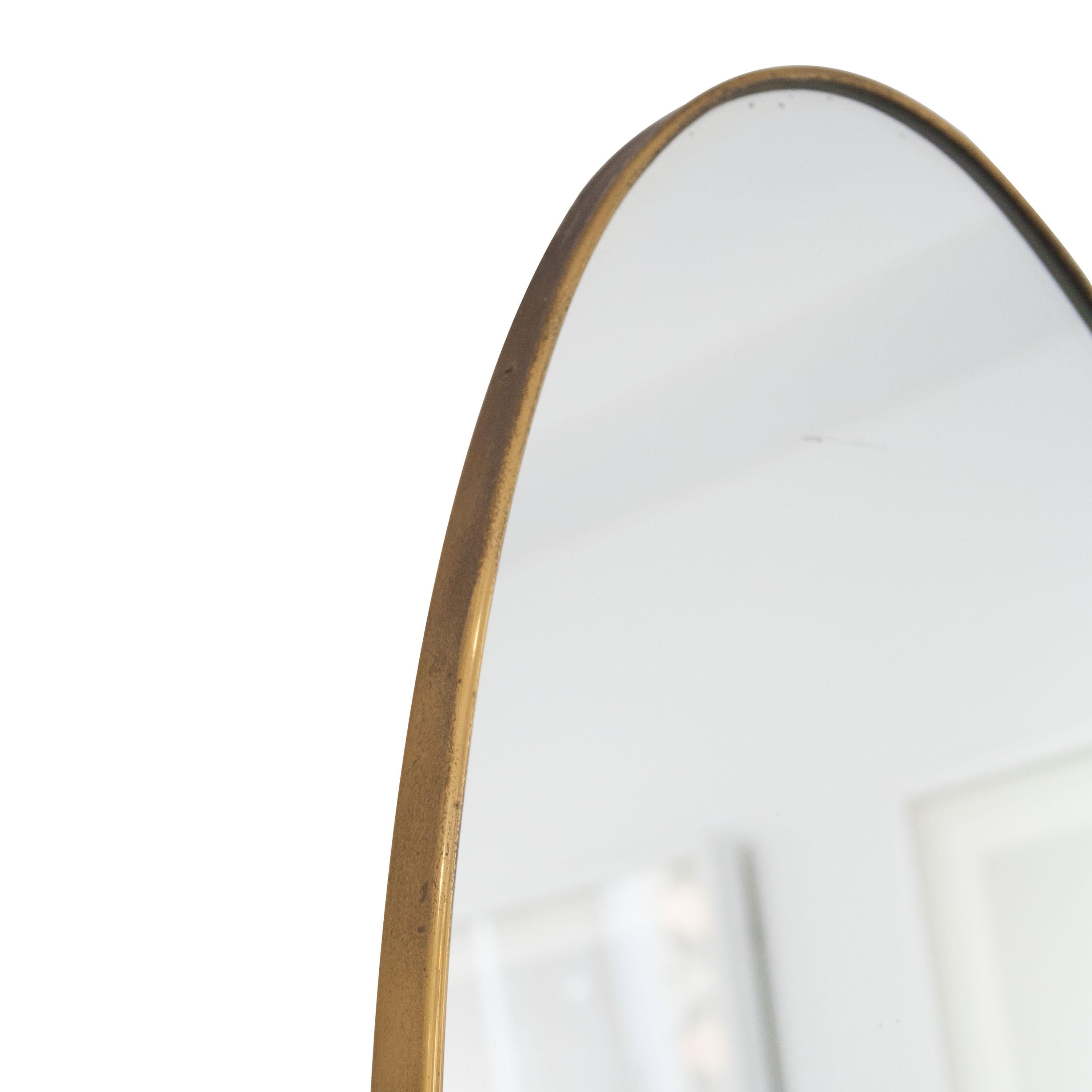 Mid-Century Modern Mid-Century Oval Brass Framed Mirror, Italy, 1950