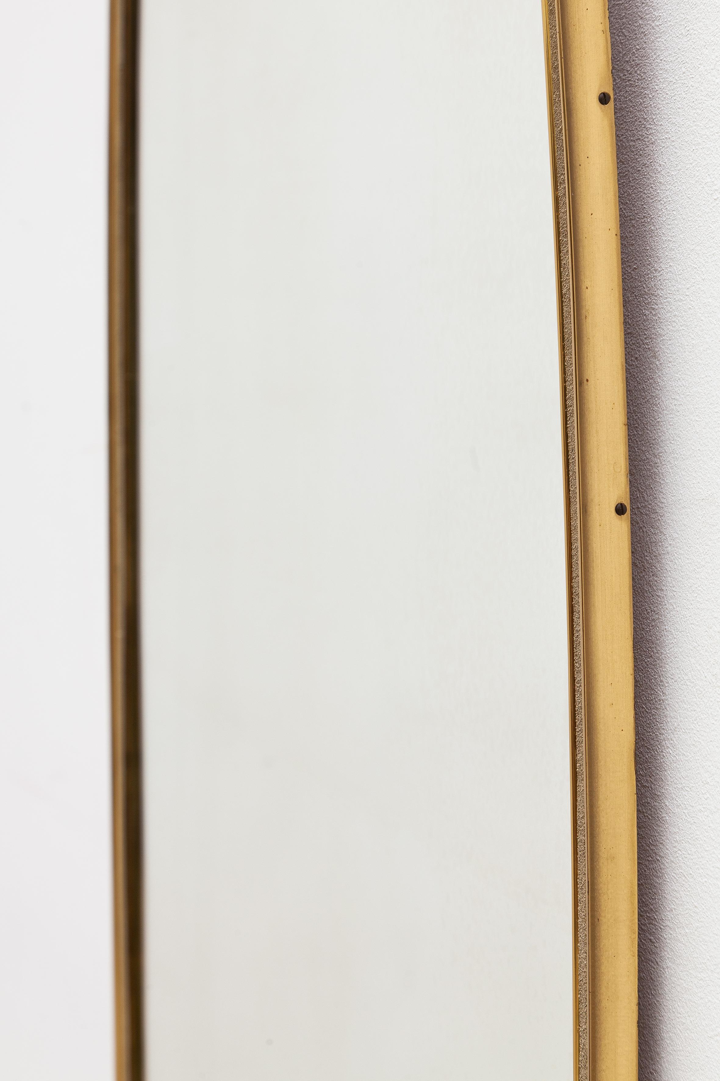 Italian Midcentury Oval Brass Mirror 1950s, Italy