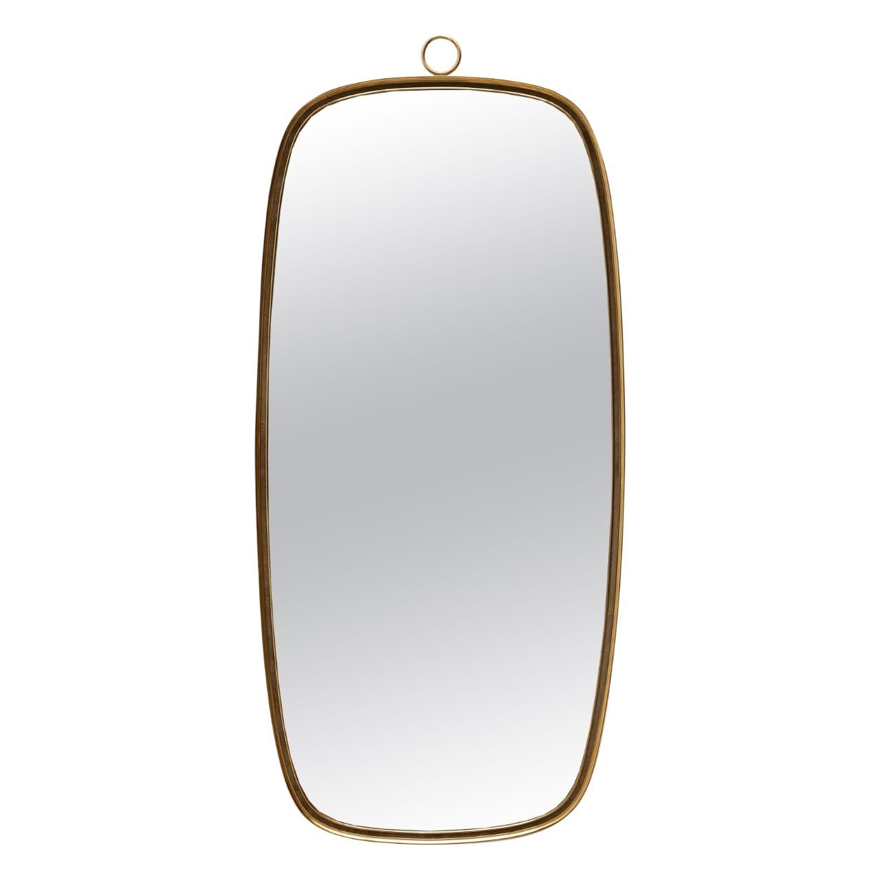 Midcentury Oval Brass Mirror 1950s, Italy