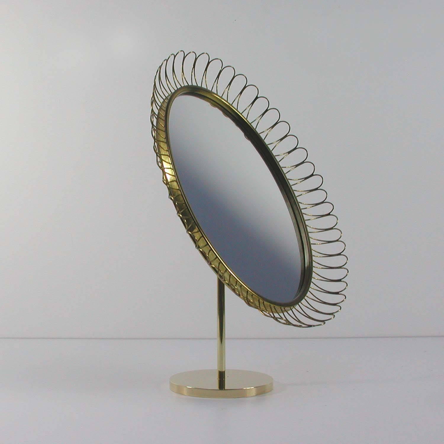 Mid-Century Modern Midcentury Oval Brass Table Mirror Josef Frank Svenskt Tenn Style, 1950s