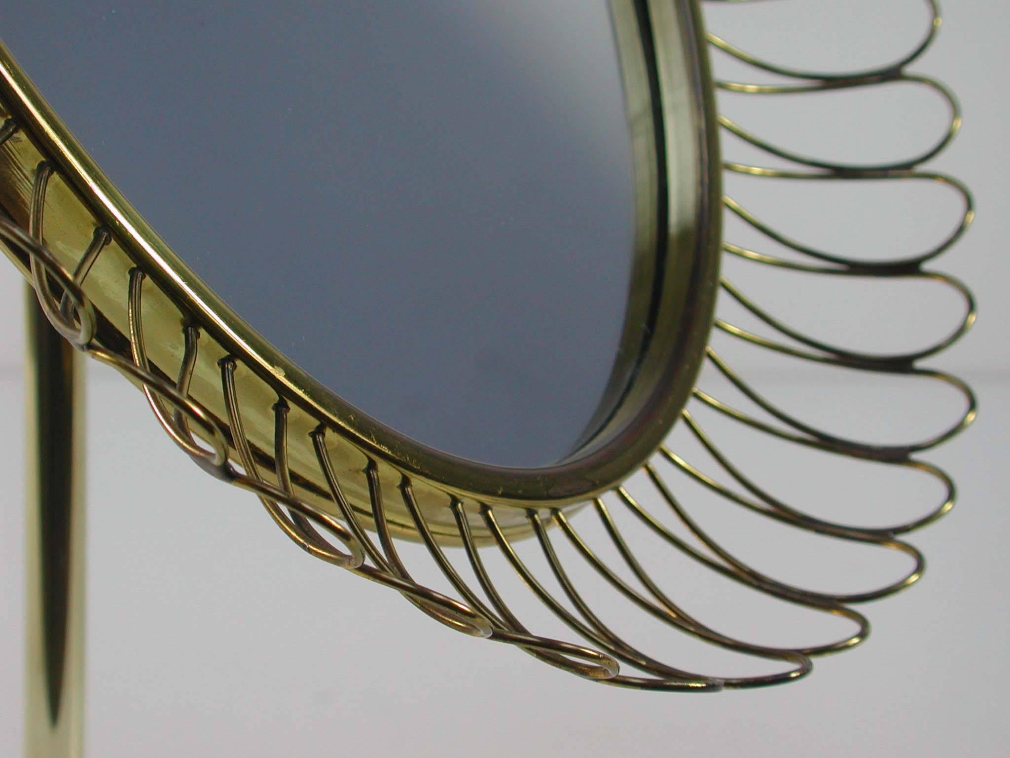 Midcentury Oval Brass Table Mirror Josef Frank Svenskt Tenn Style, 1950s 1