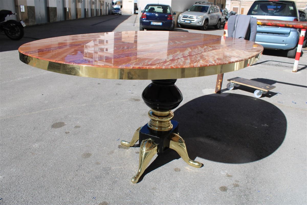 Mid-Century Oval Dining Table Melchiorre Bega Attributed Onix Tanzania Brass For Sale 6