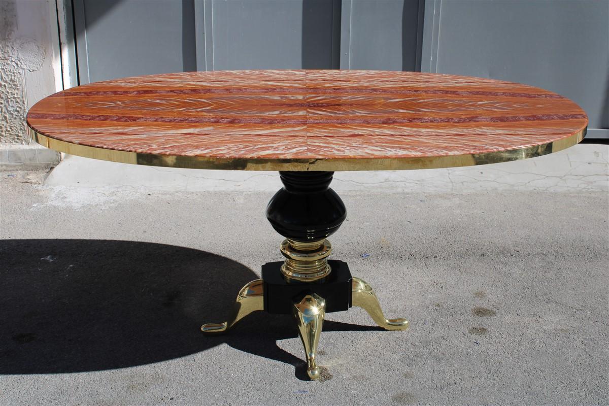 Mid-Century Oval Dining Table Melchiorre Bega Attributed Onix Tanzania Brass For Sale 12