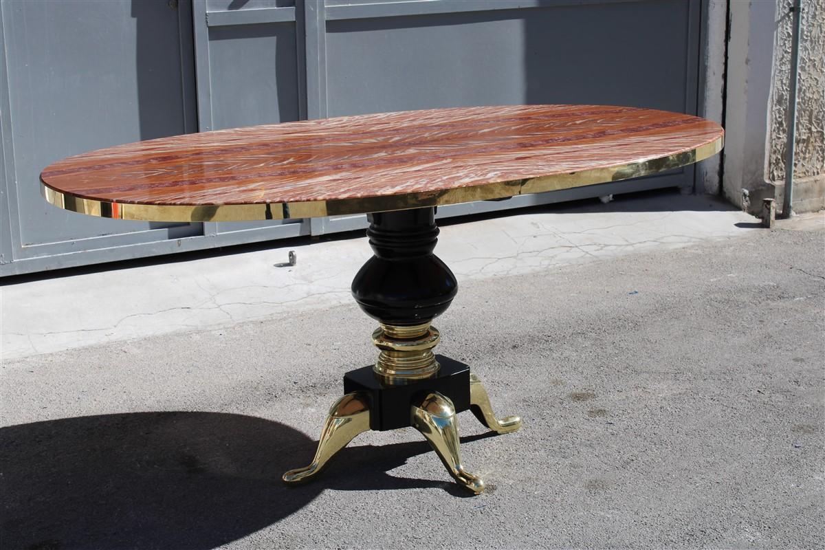 Mid-Century Modern Mid-Century Oval Dining Table Melchiorre Bega Attributed Onix Tanzania Brass For Sale