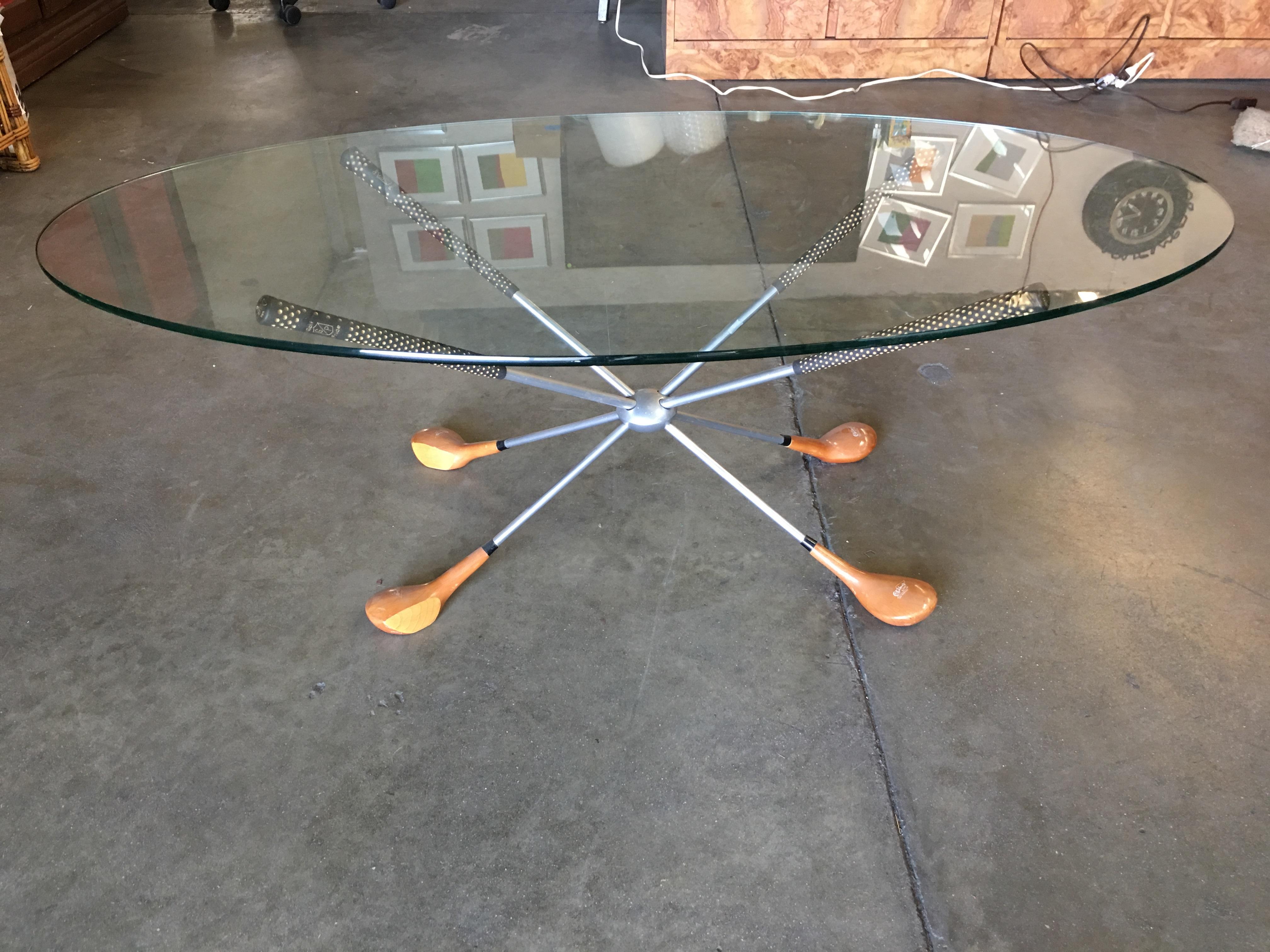 Mid-20th Century Midcentury Oval Glass Golf Club Coffee Table