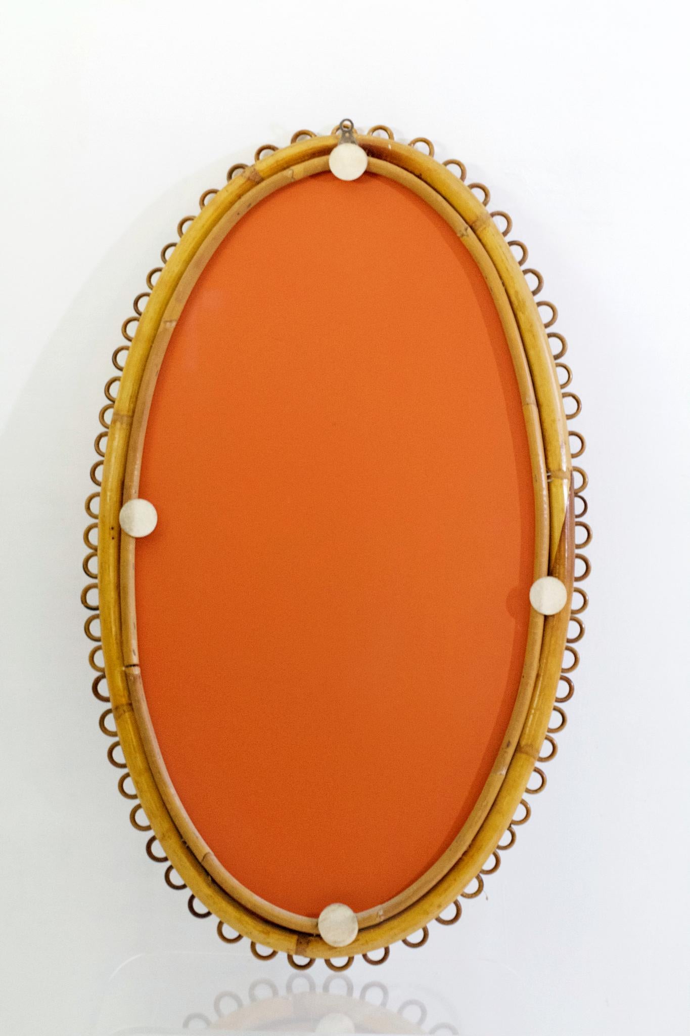 Midcentury Oval Italian Rattan Mirror 1