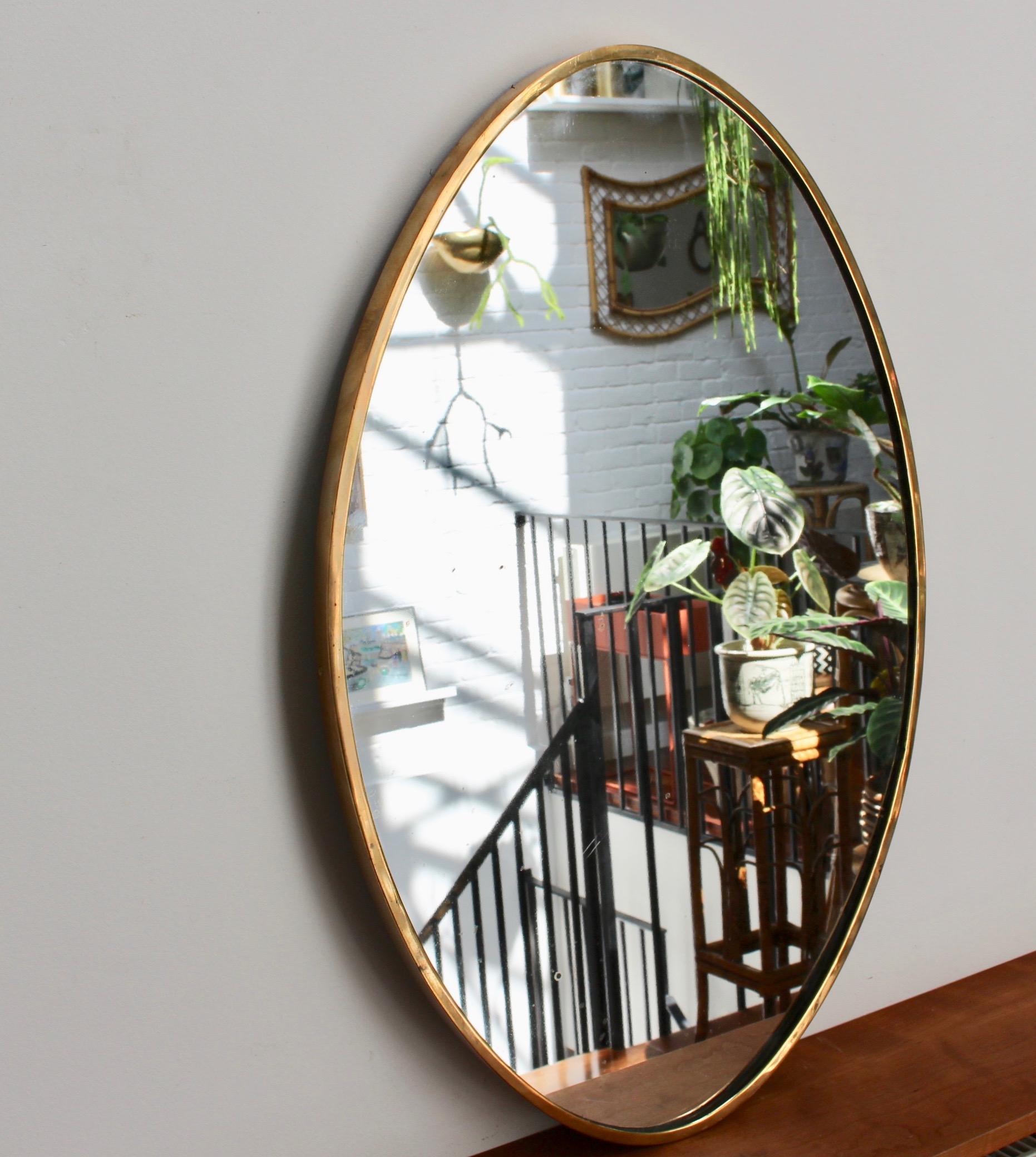 Mid-Century Modern Midcentury Oval Italian Wall Mirror with Brass Frame, circa 1950s
