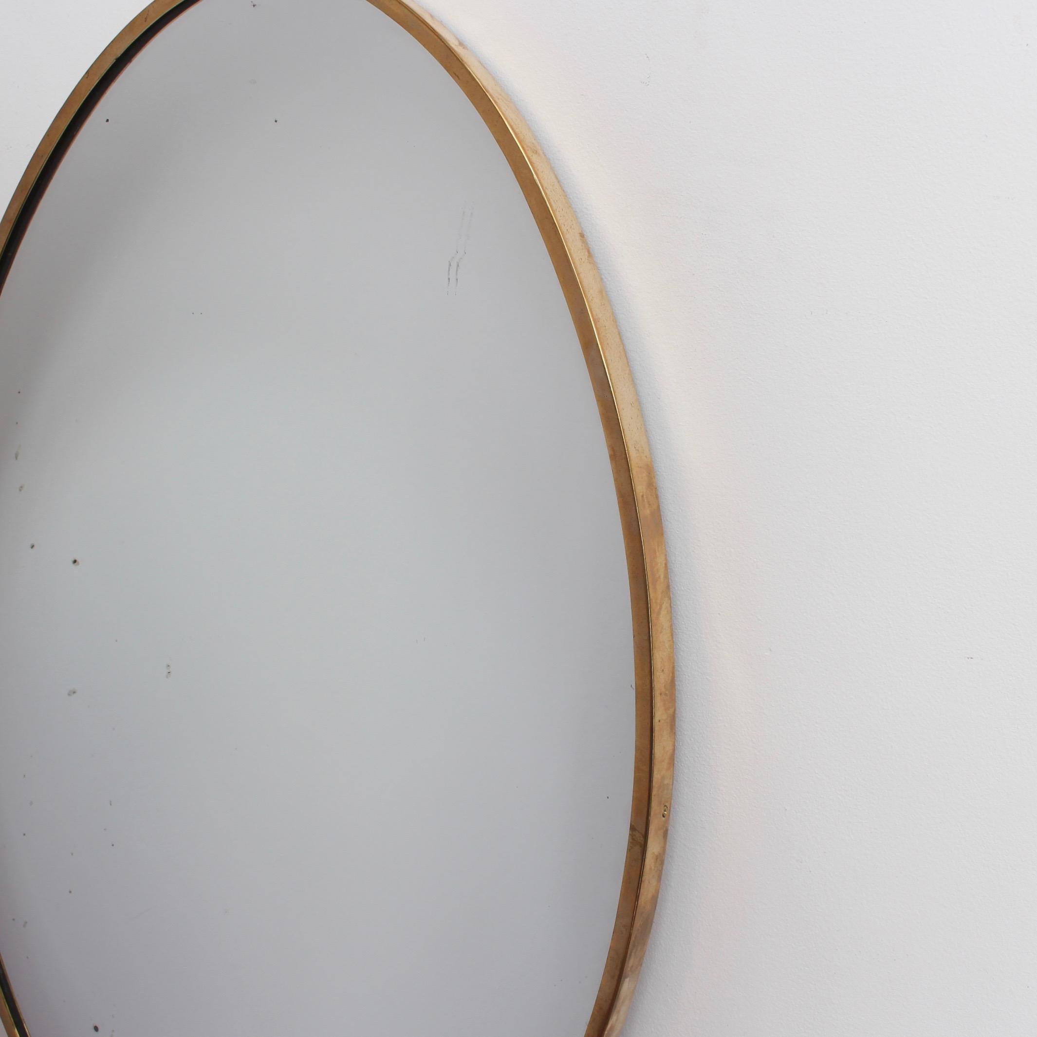 Mid-20th Century Midcentury Oval Italian Wall Mirror with Brass Frame, circa 1950s