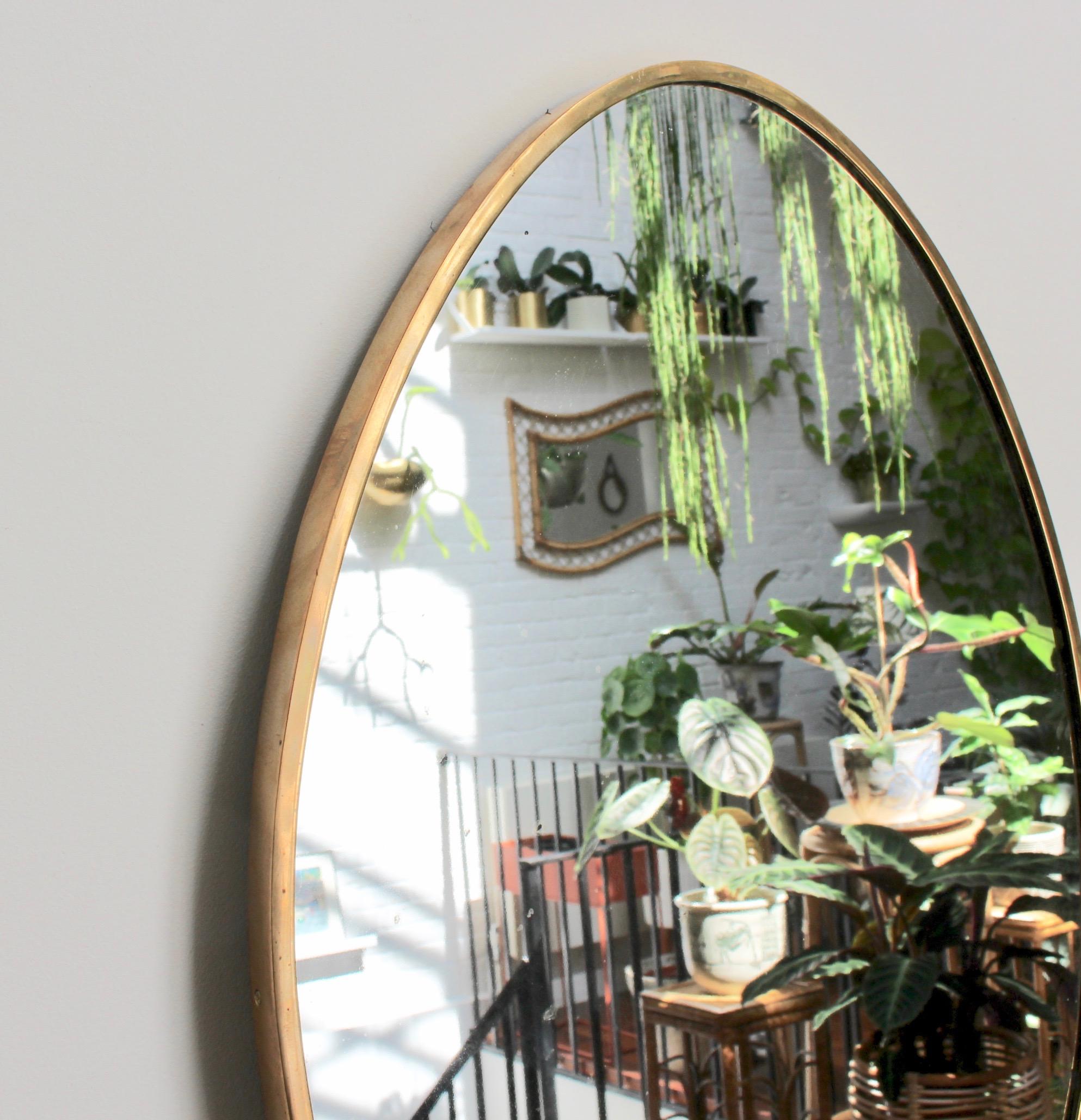 Midcentury Oval Italian Wall Mirror with Brass Frame, circa 1950s 2