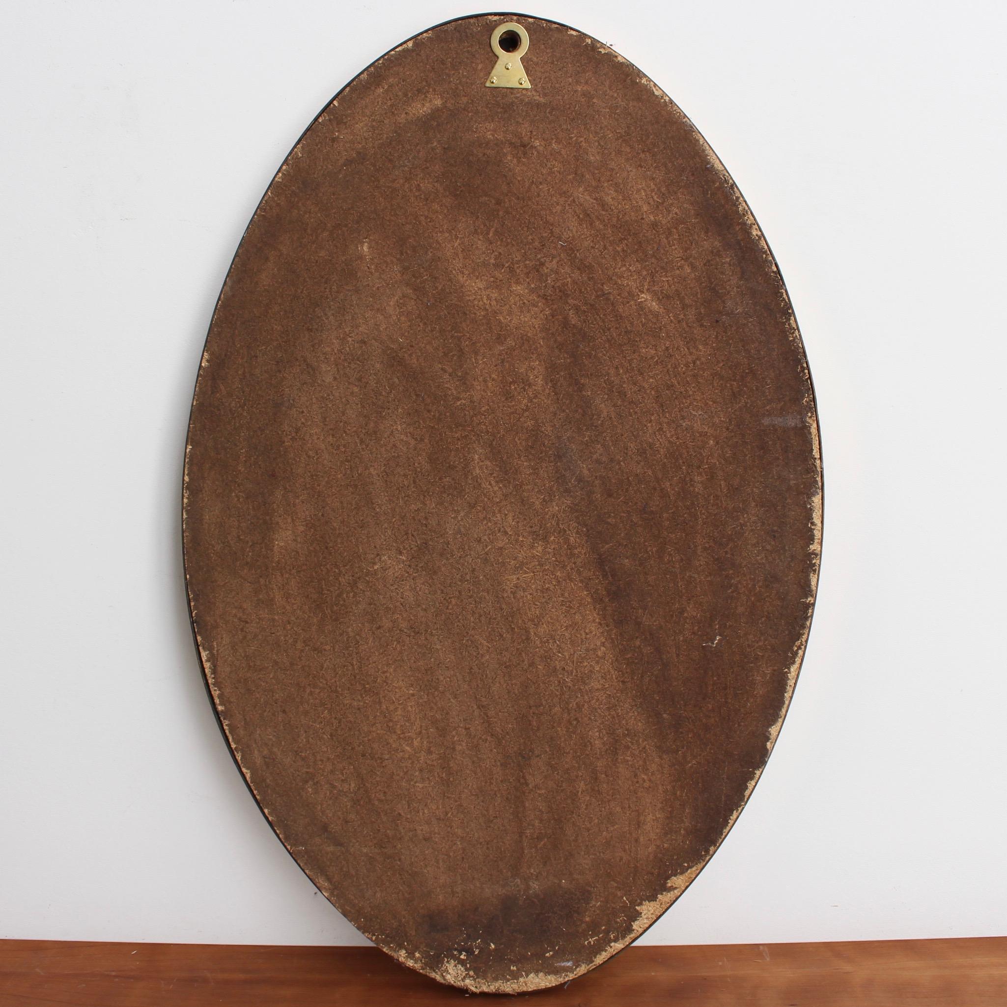 Midcentury Oval Italian Wall Mirror with Brass Frame, circa 1950s 3