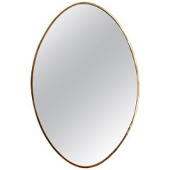 Midcentury Oval Italian Wall Mirror with Brass Frame, circa 1950s