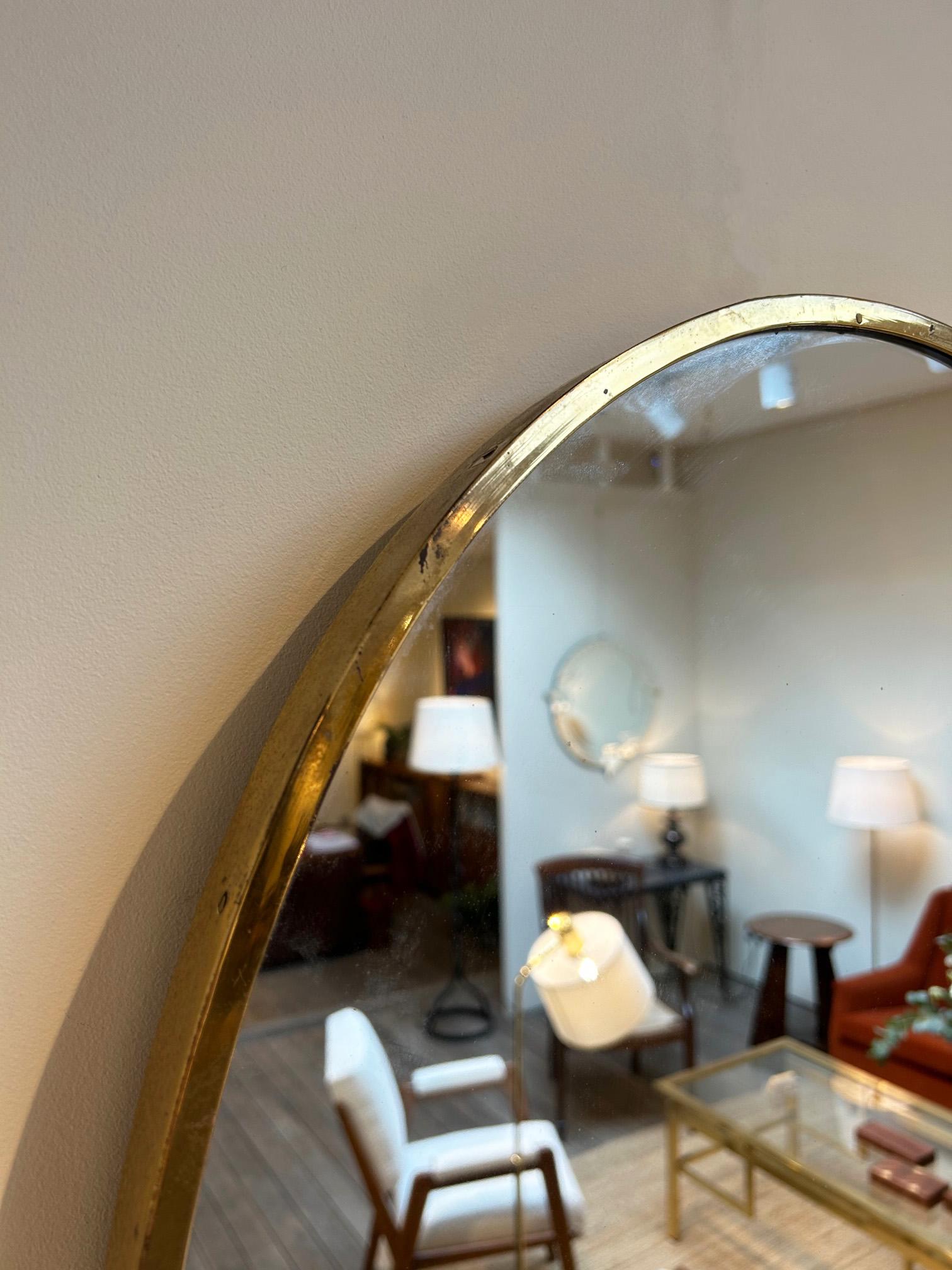 Brass Mid-Century Oval Mirror For Sale