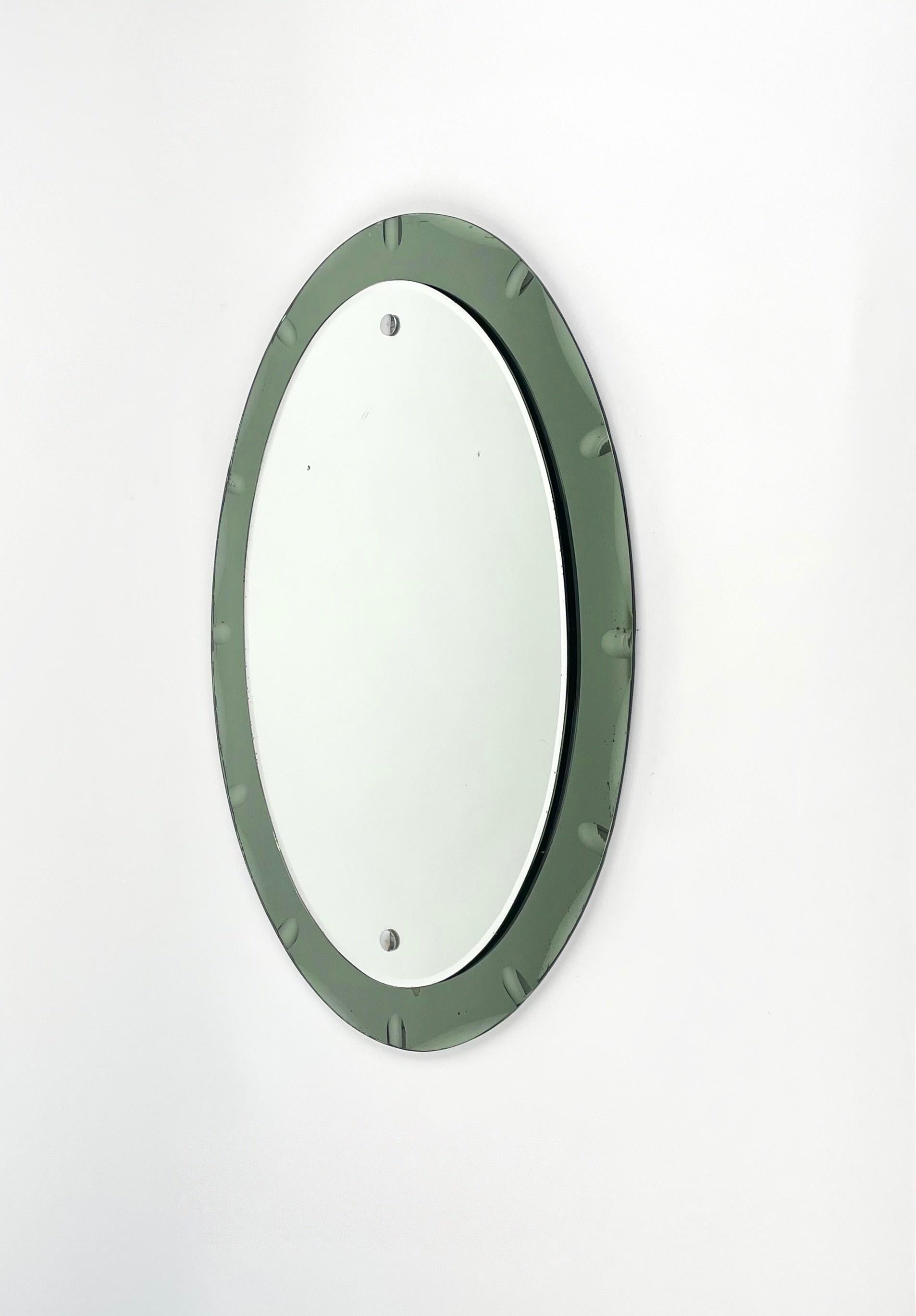 Beveled Mid-Century Oval Mirror from Cristal Art, Italy, 1960