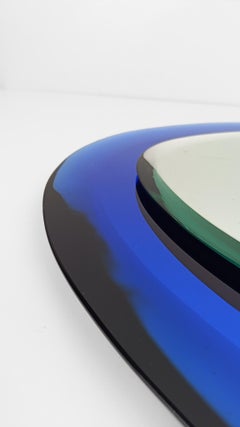 Mid-Century Oval Mirror in slightly concave Blue glass, Fontana Arte Style, 60s
