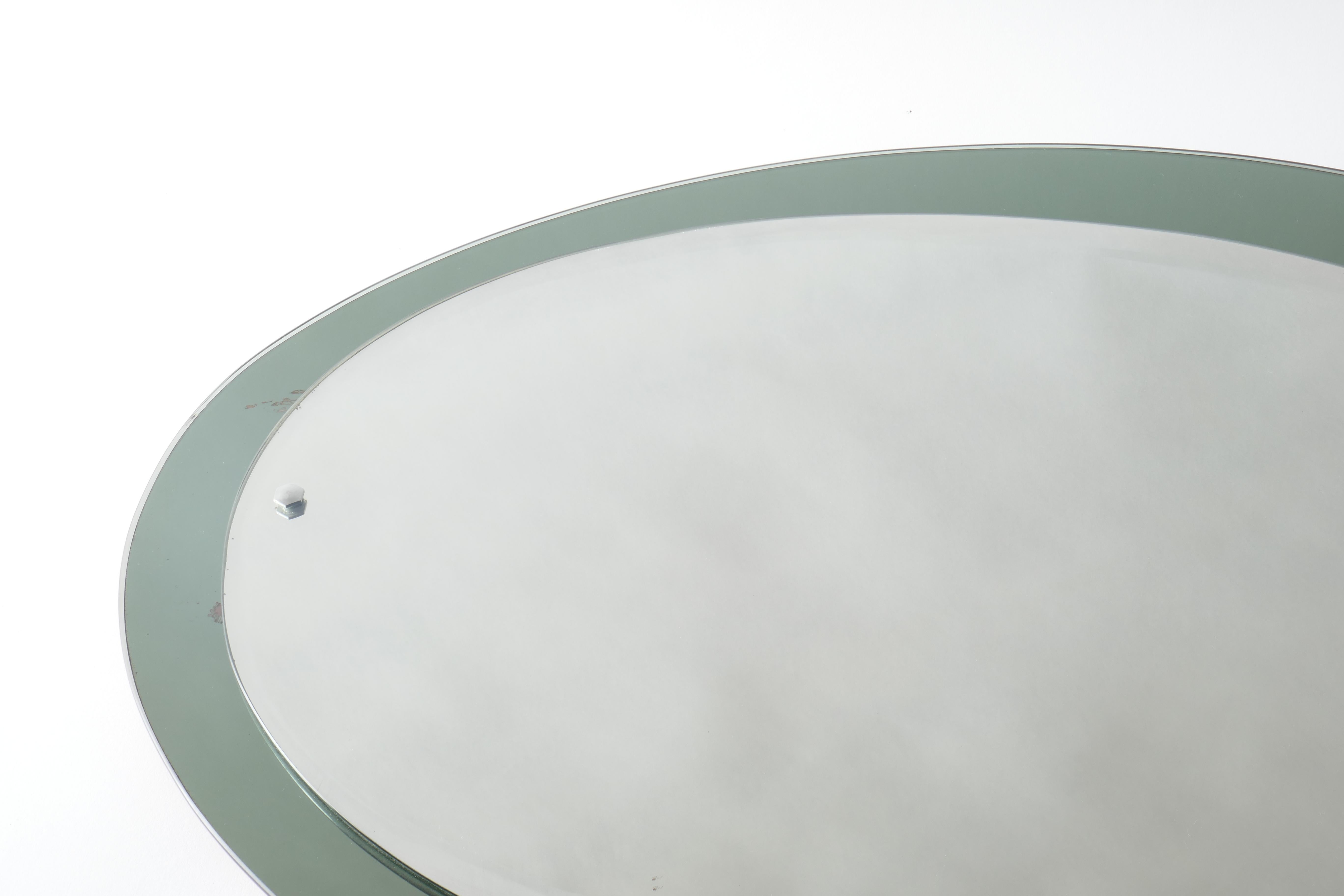 Italian Mid-Century Oval Mirror with a Green Smoked Mirrored Frame, Italy 