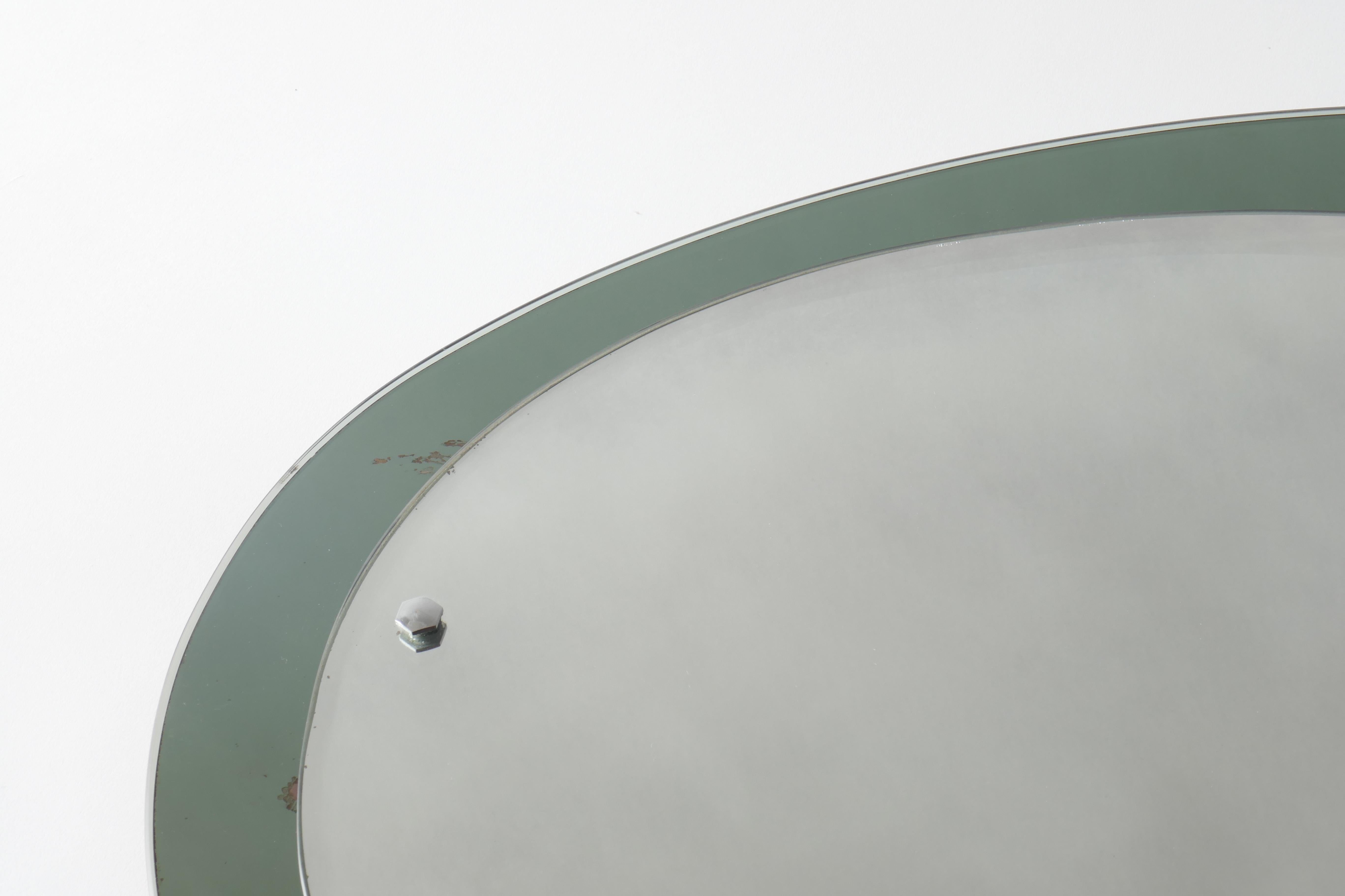 Mid-Century Oval Mirror with a Green Smoked Mirrored Frame, Italy  1