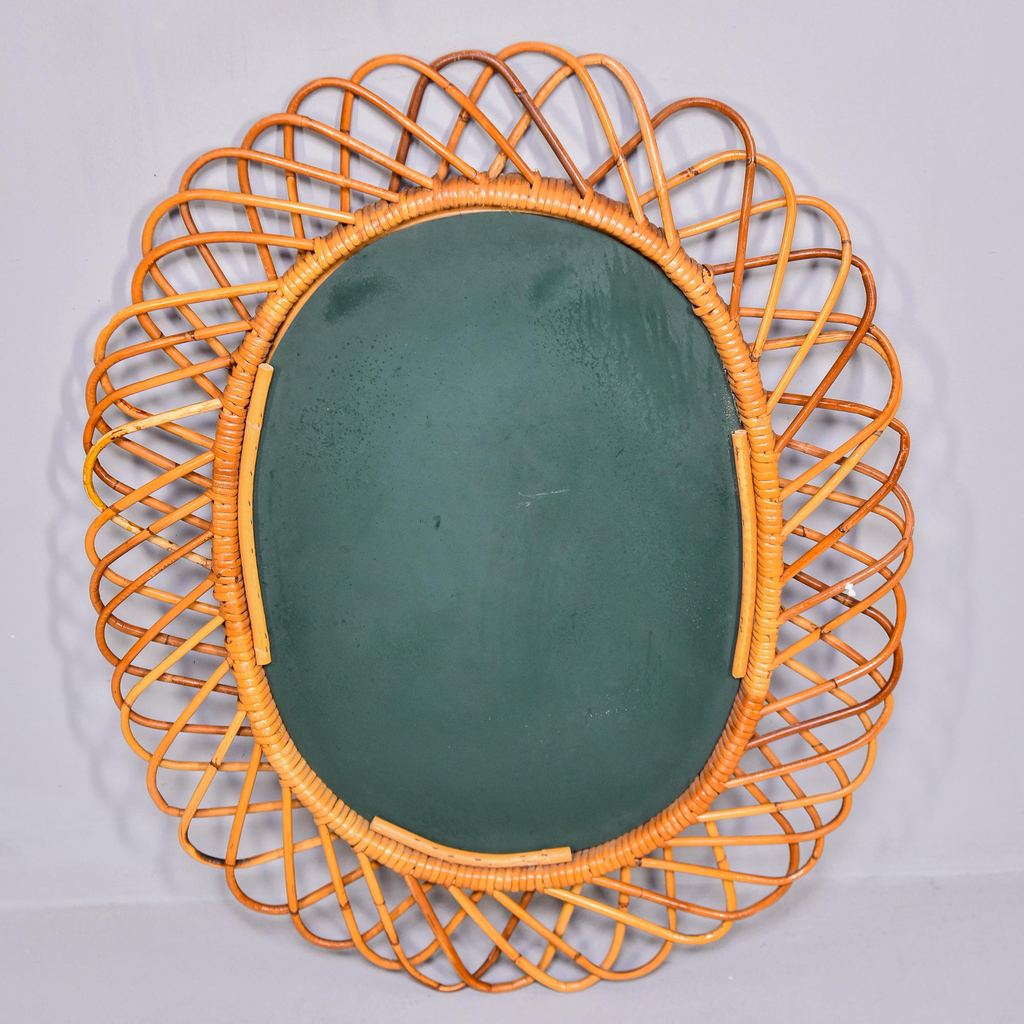 Midcentury Oval Mirror with Woven Rattan or Wicker Frame 3