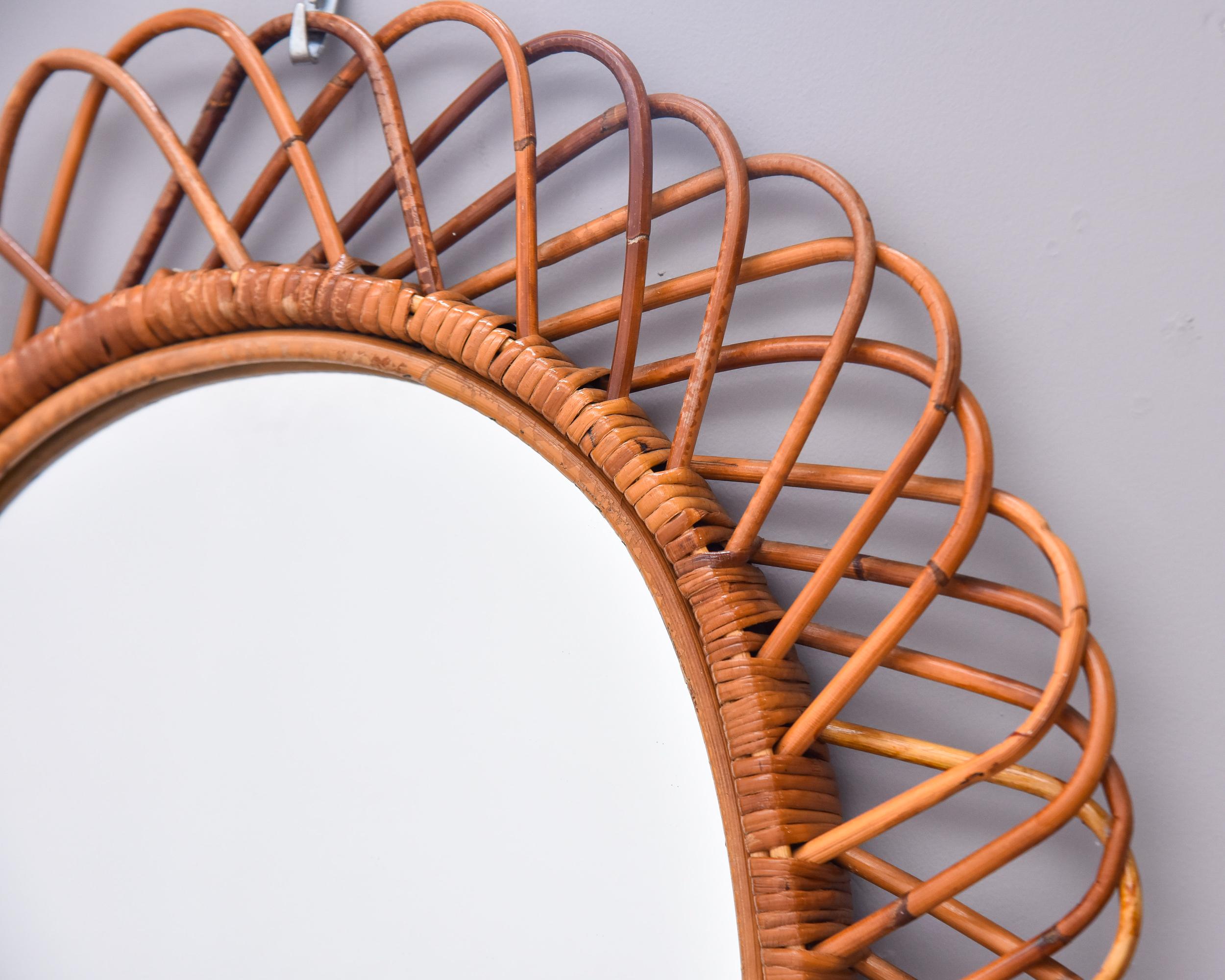 20th Century Midcentury Oval Mirror with Woven Rattan or Wicker Frame