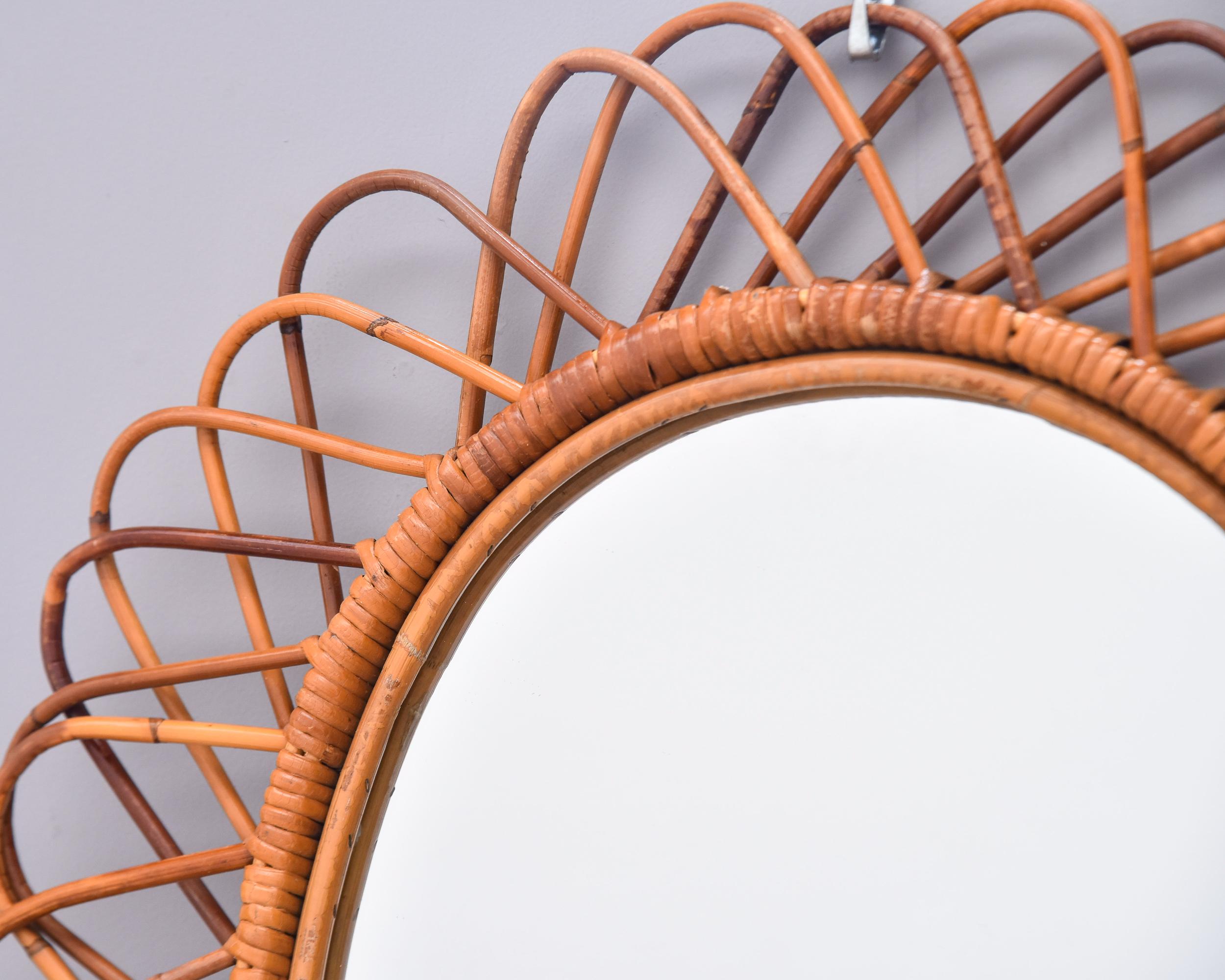 Midcentury Oval Mirror with Woven Rattan or Wicker Frame 1