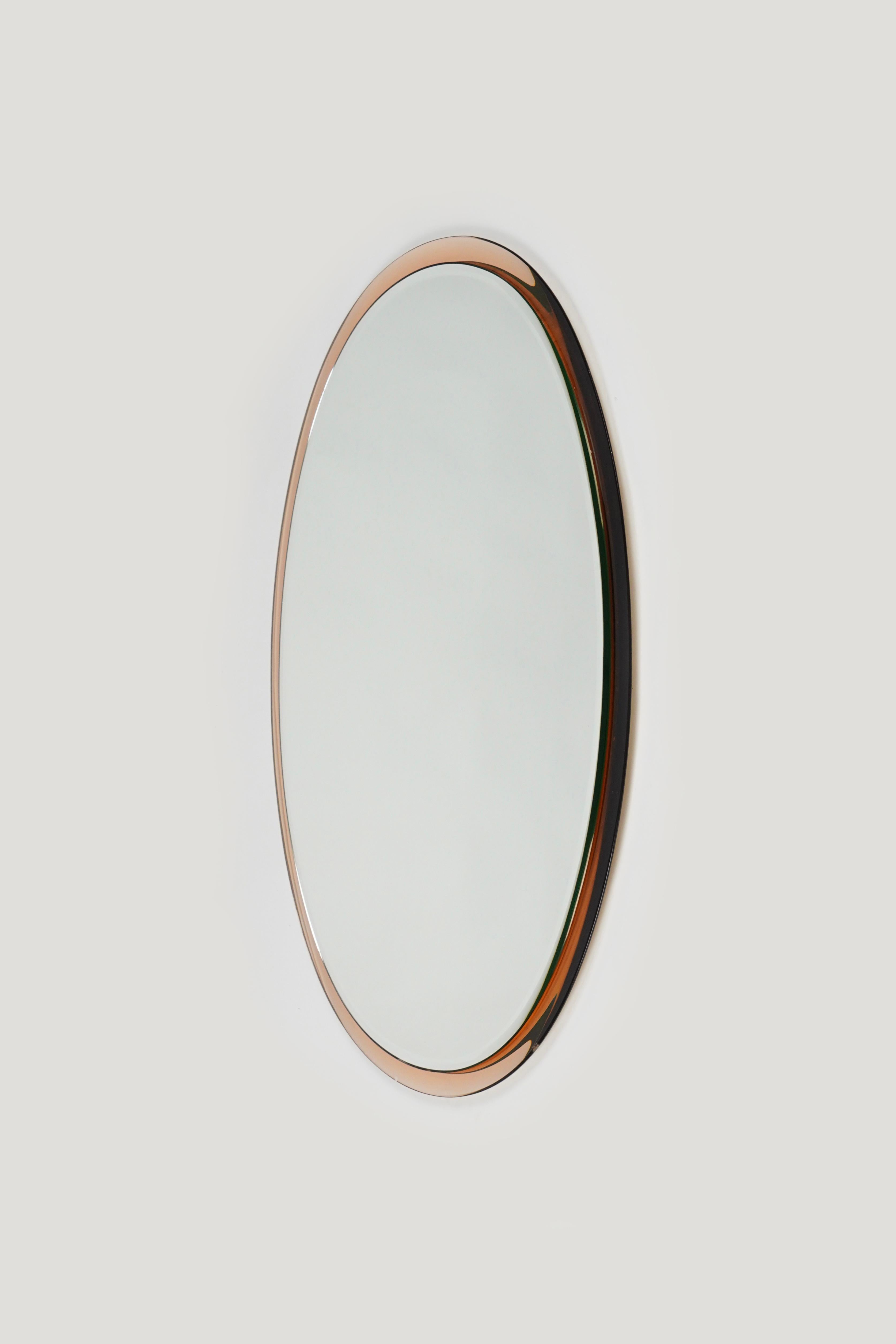 Mid-Century Modern Mid-Century Oval Pink Wall Mirror by Metalvetro Galvorame, Italy, 1970s For Sale
