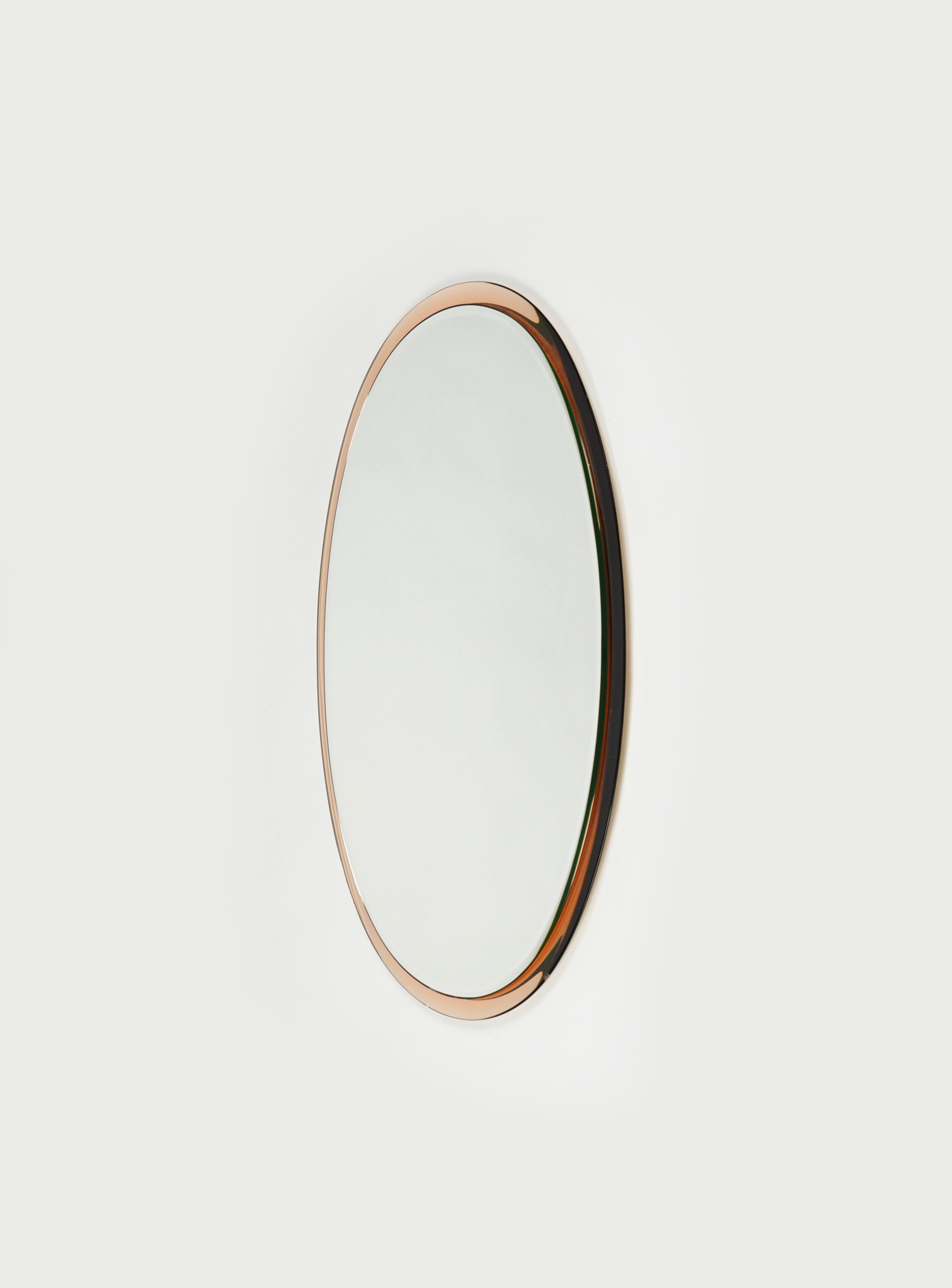 Italian Mid-Century Oval Pink Wall Mirror by Metalvetro Galvorame, Italy, 1970s For Sale