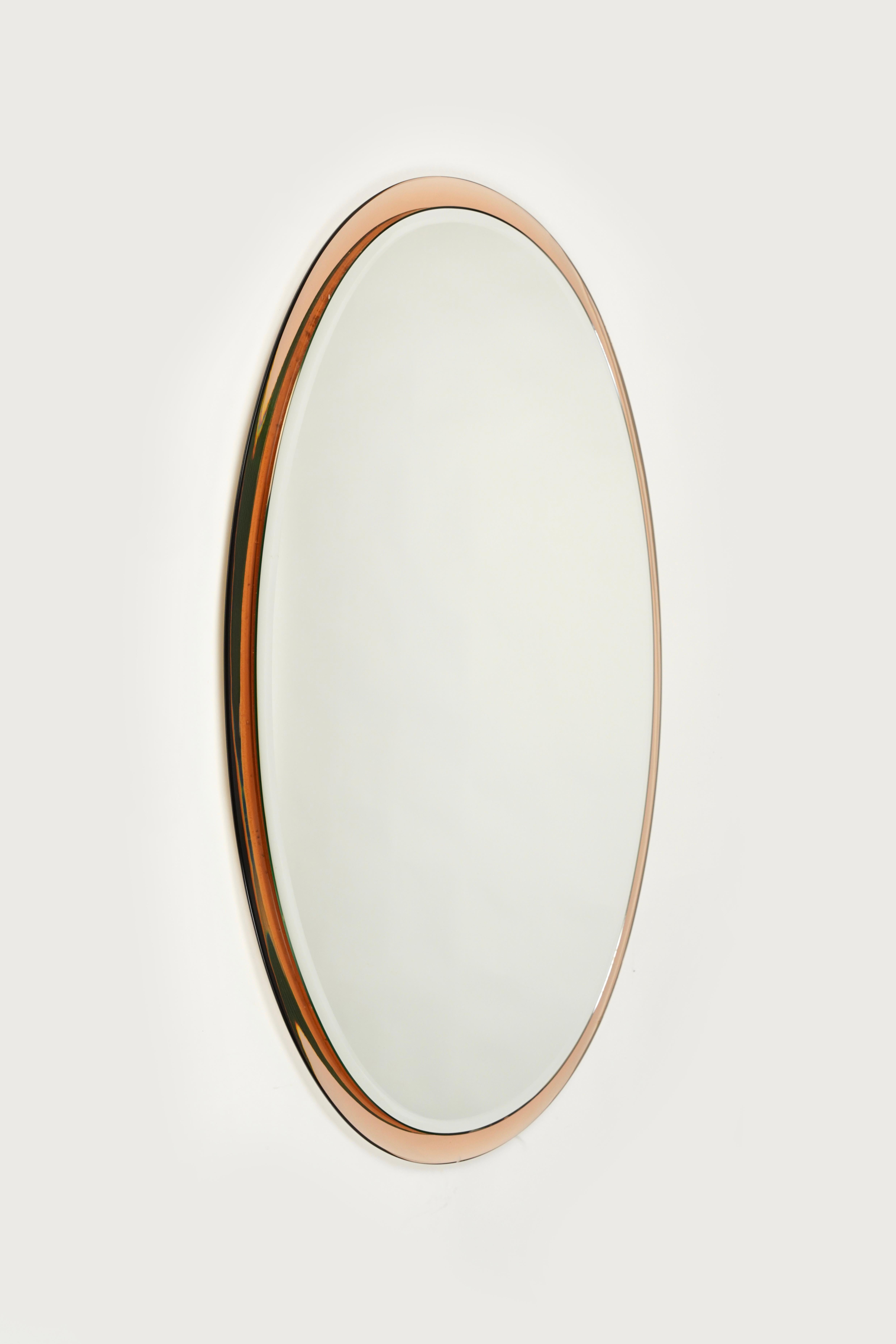 Late 20th Century Mid-Century Oval Pink Wall Mirror by Metalvetro Galvorame, Italy, 1970s For Sale