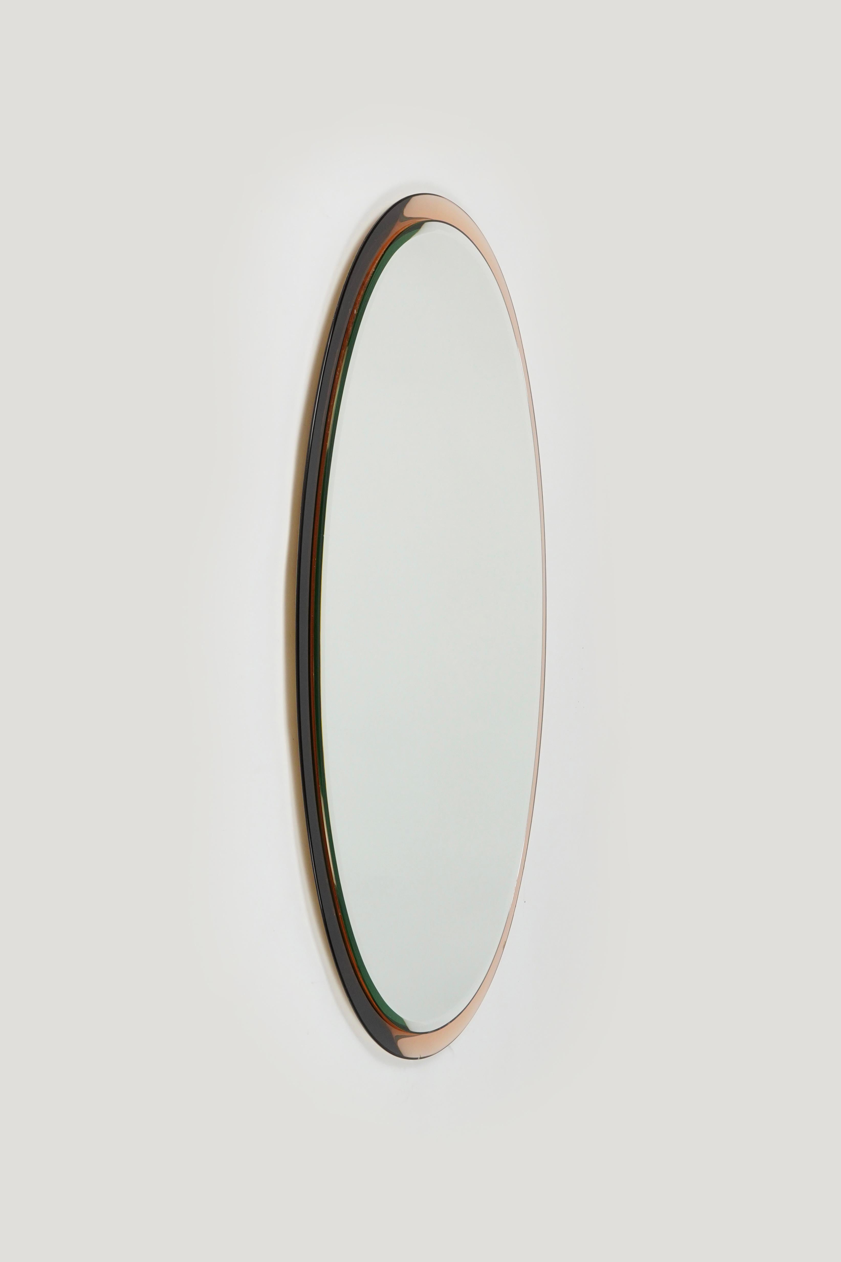 Mid-Century Oval Pink Wall Mirror by Metalvetro Galvorame, Italy, 1970s For Sale 1