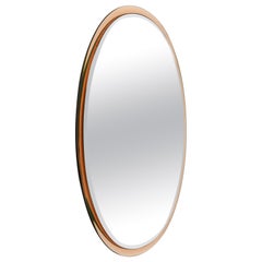 Specchio da parete ovale rosa di metà secolo di Metalvetro Galvorame, Italia, anni '70