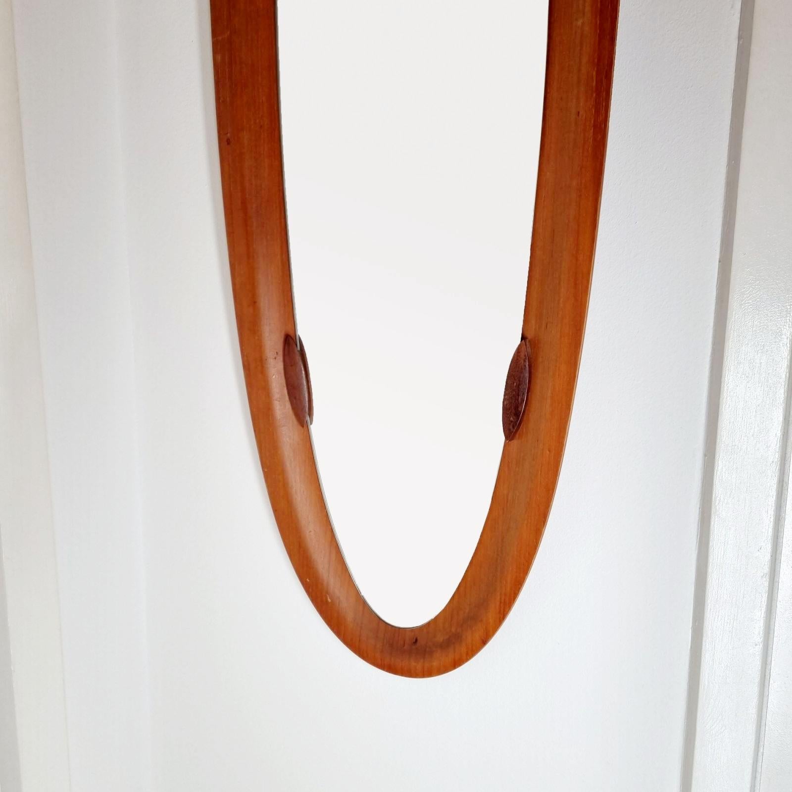 Mid-Century Oval Teak Wall Mirror, Designed by Campo e Graffi, Italy 60s For Sale 4