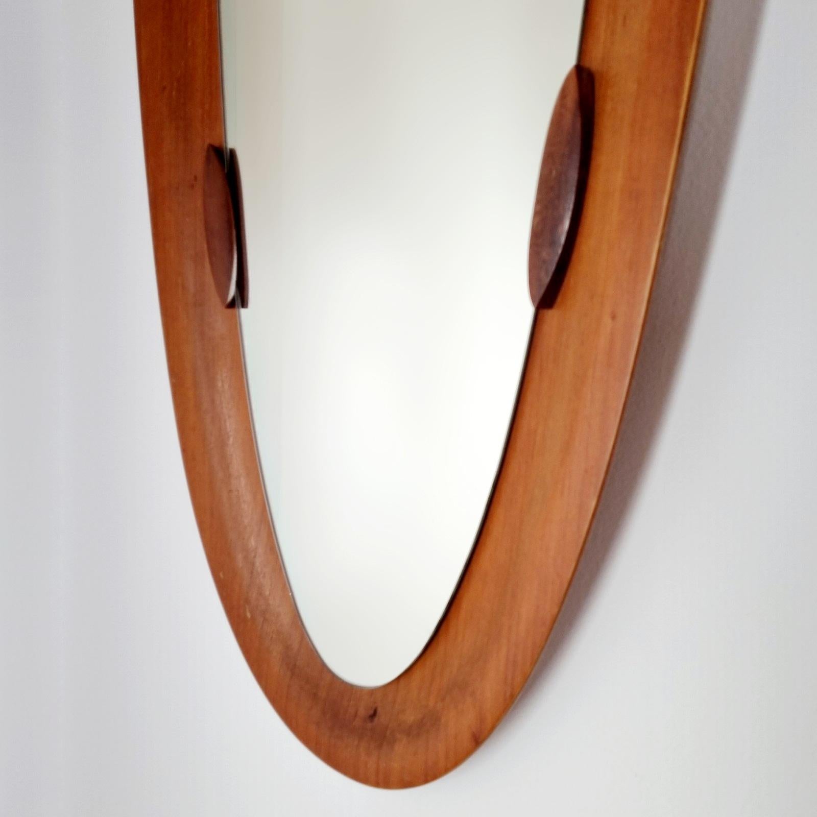 Mid-Century Modern Mid-Century Oval Teak Wall Mirror, Designed by Campo e Graffi, Italy 60s For Sale