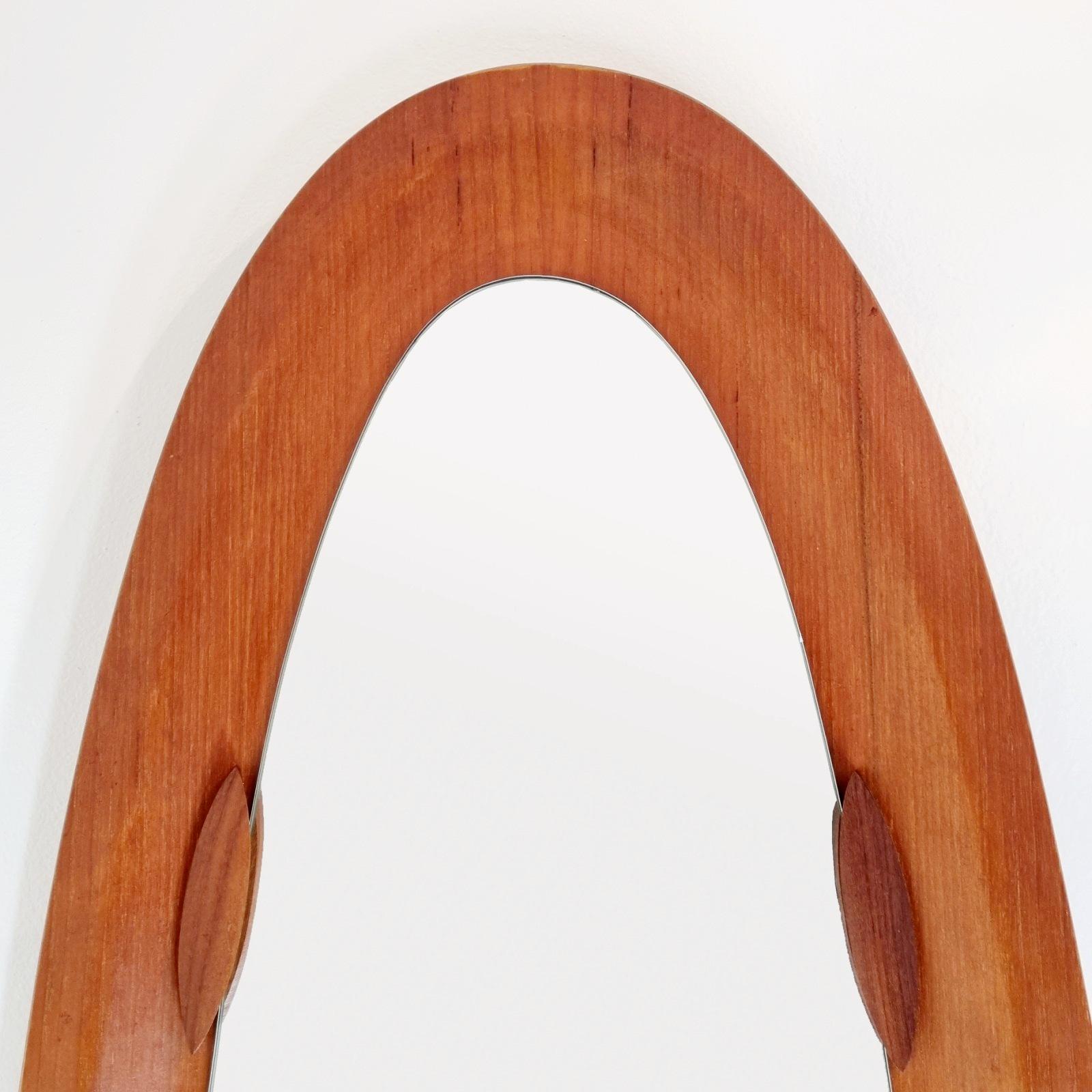 Mid-Century Oval Teak Wall Mirror, Designed by Campo e Graffi, Italy 60s In Excellent Condition For Sale In Lucija, SI